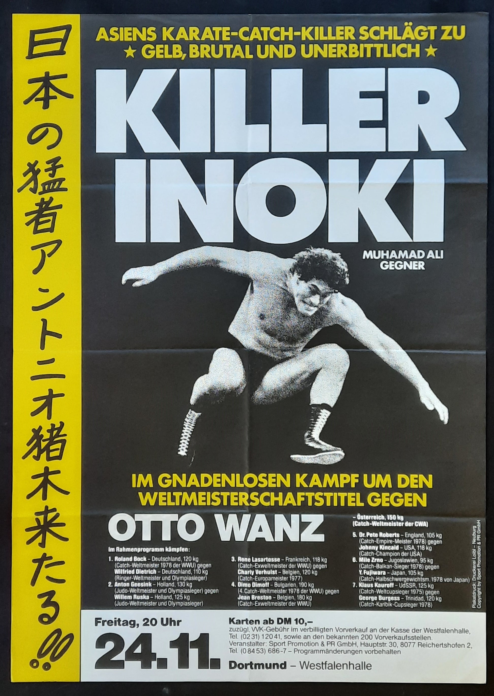 ANTONIO INOKI - OTTO WANZ Original Championship Fight Poster November 24, 1978 Dortmund Germany 