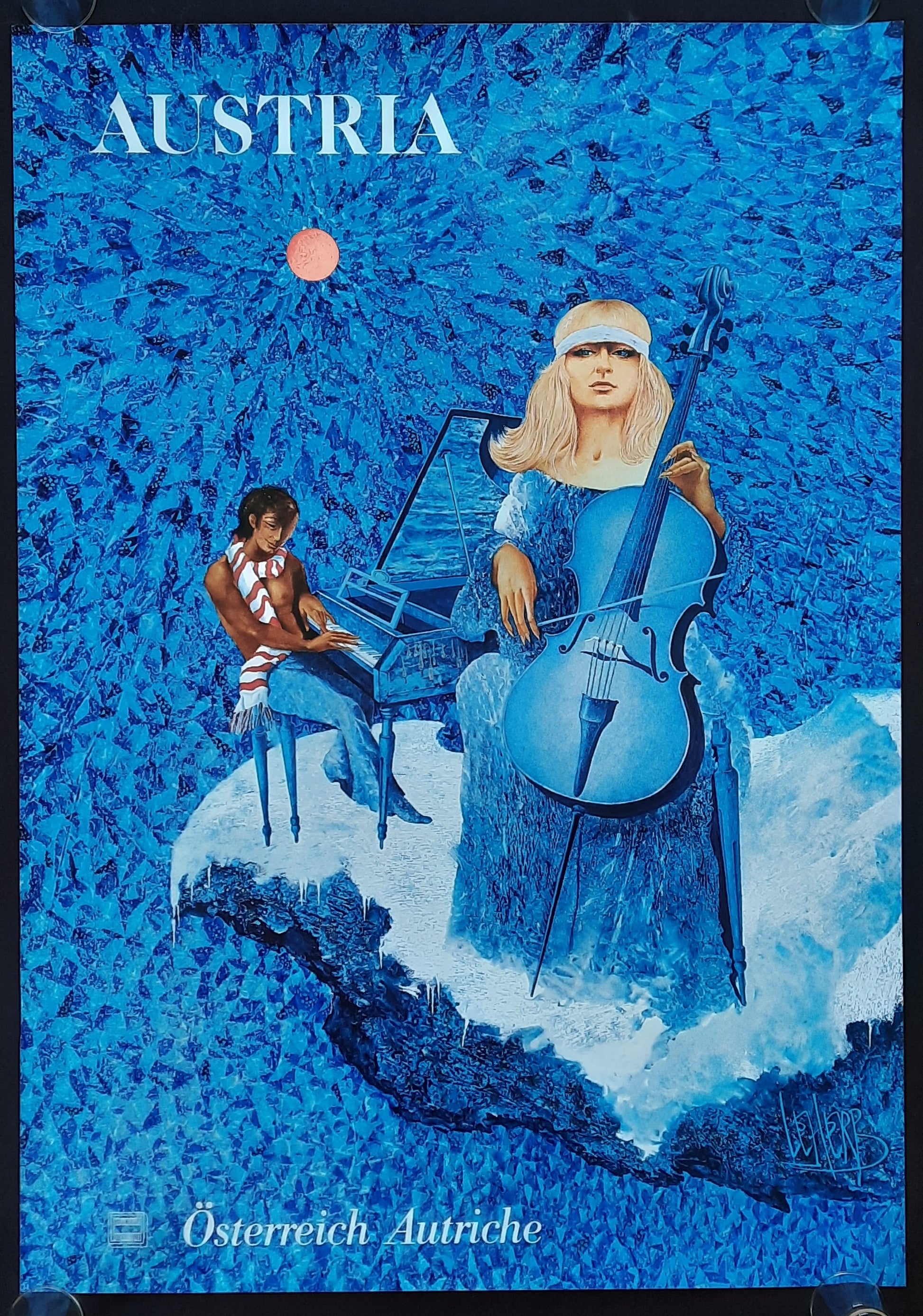 AUSTRIA Original Travel Poster 1972 by Leherb GIRL PLAYING CELLO 1