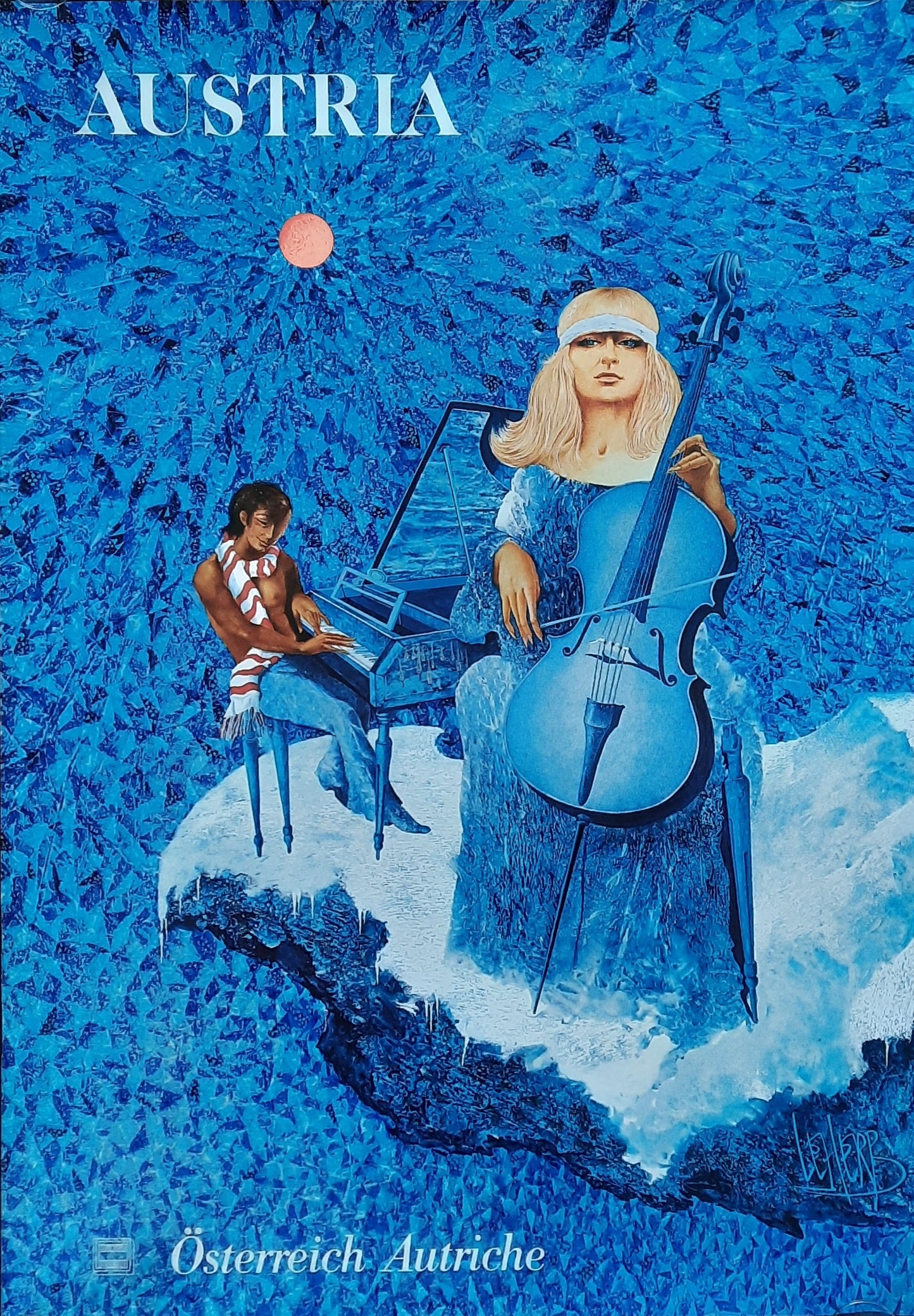 AUSTRIA Original Travel Poster 1972 by Leherb GIRL PLAYING CELLO 1