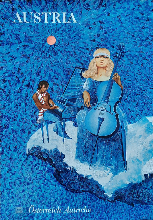 AUSTRIA Original Travel Poster 1972 by Leherb GIRL PLAYING CELLO 1