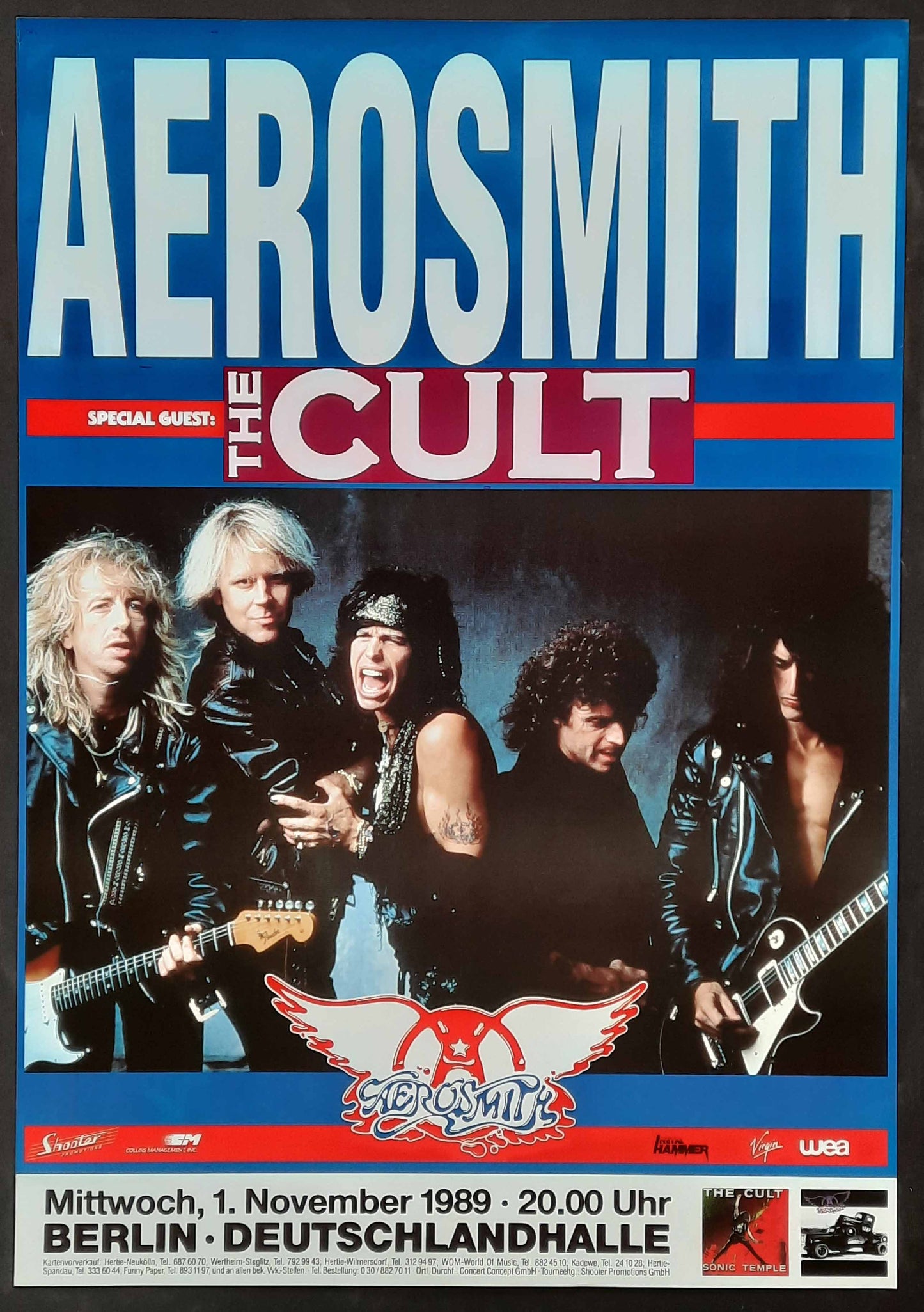 AEROSMITH 1989 Concert Poster Nov 1st Berlin Germany 1st print 23 x 33