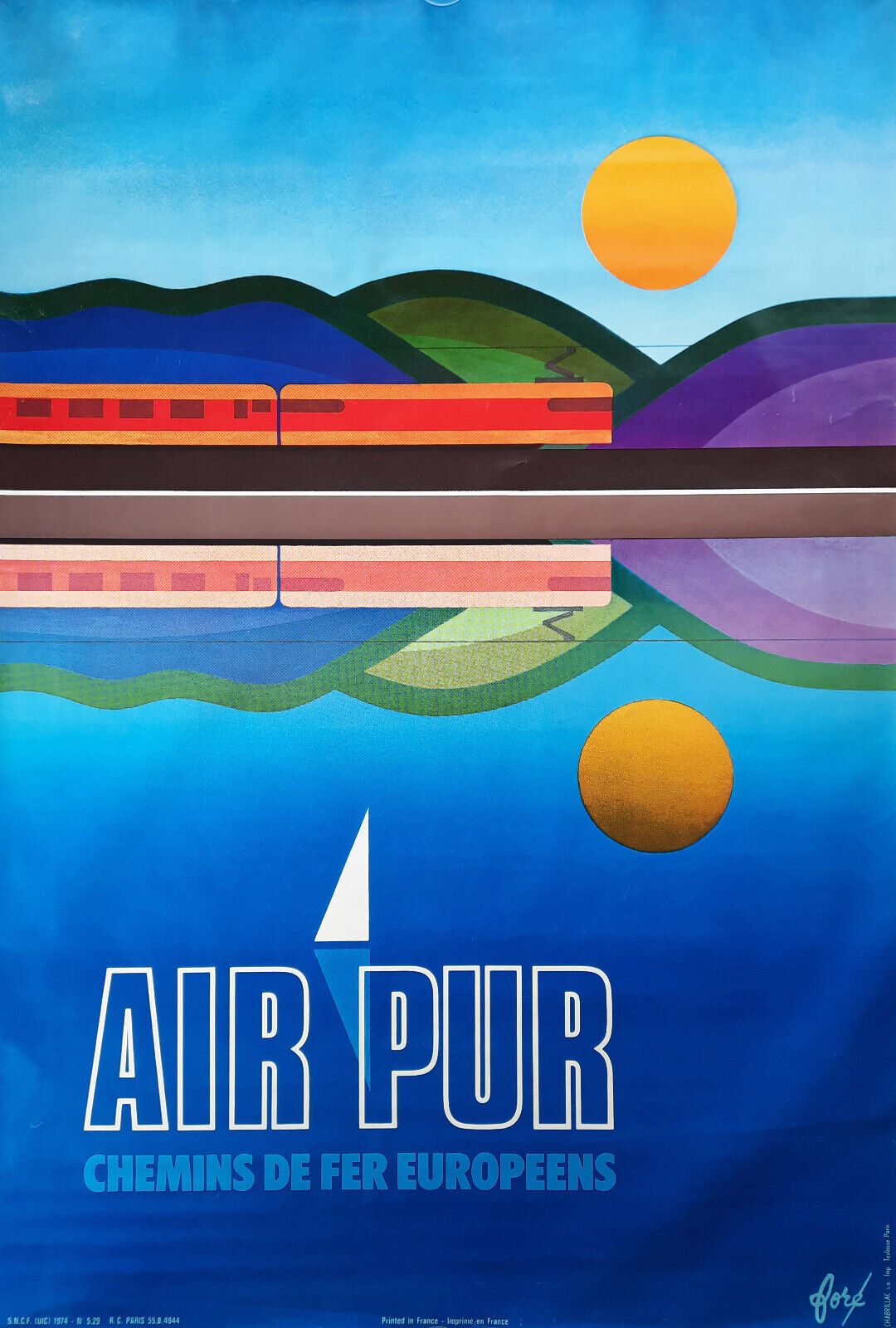 AIR PUR 1975 Poster by Foré SNCF Railway Train Travel France SUBWAY POSTER 47 x 67 inch