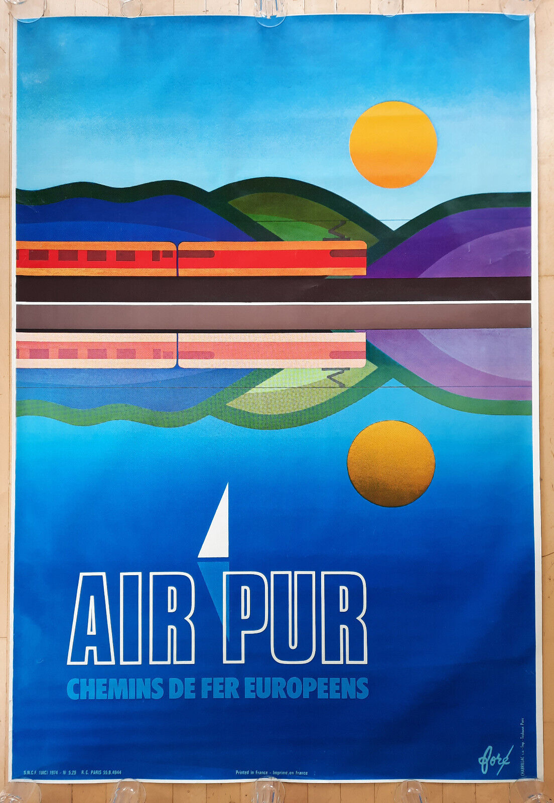 AIR PUR 1975 Poster by Foré SNCF Railway Train Travel France SUBWAY POSTER 47 x 67 inch