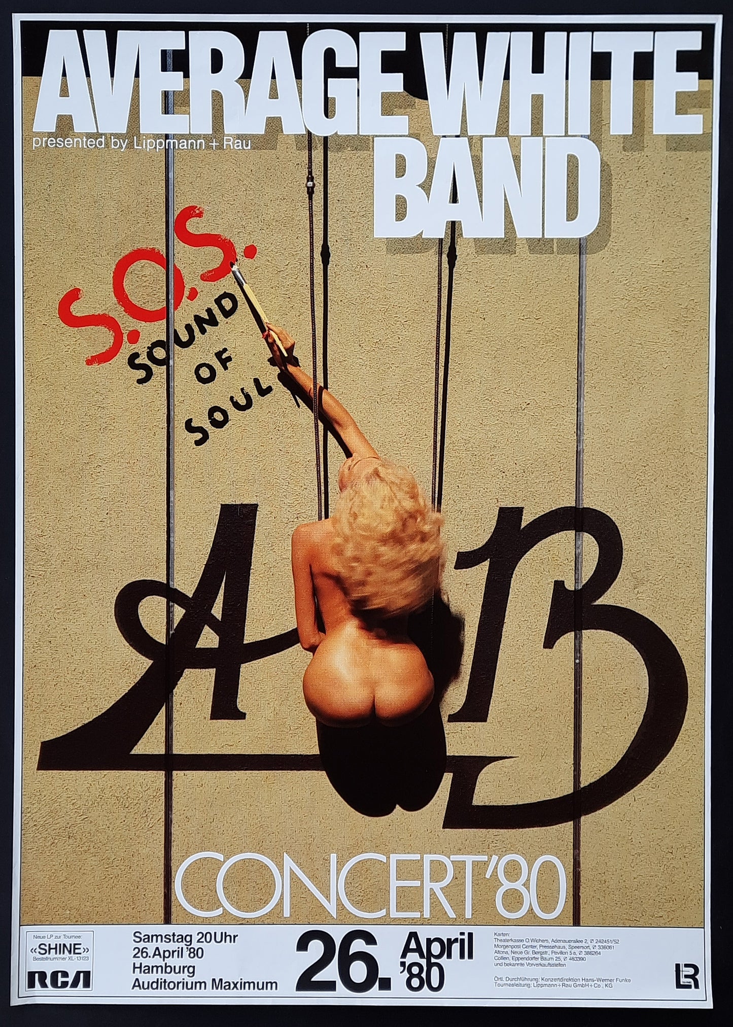 AVERAGE WHITE BAND 1980 Concert Poster Apr 26th Hamburg Germany 1st print