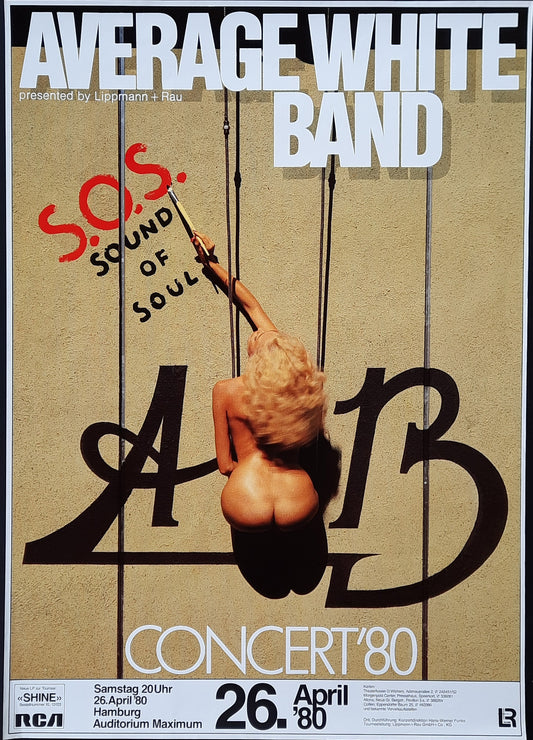 AVERAGE WHITE BAND 1980 Concert Poster Apr 26th Hamburg Germany 1st print