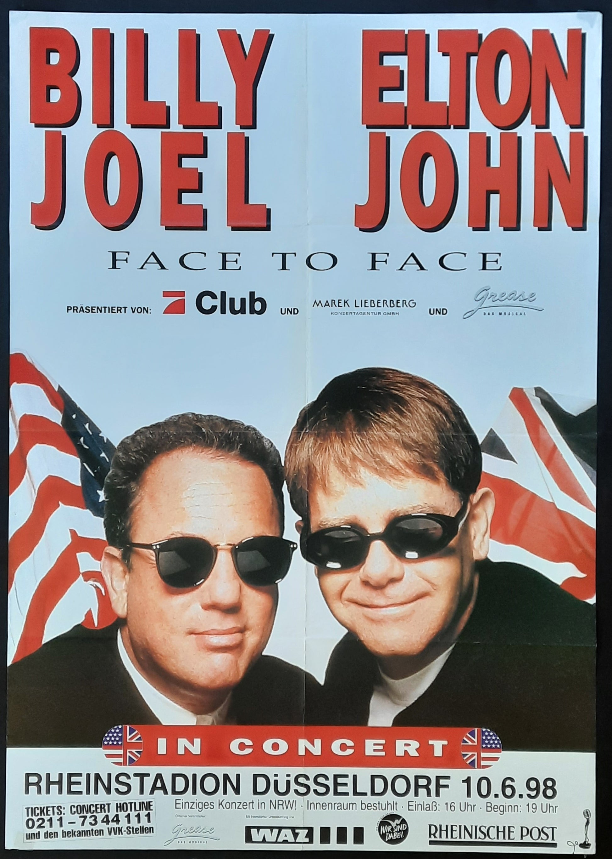 BILLY JOEL - ELTON JOHN Original Concert Poster June 10, 1998 Duesseldorf Germany