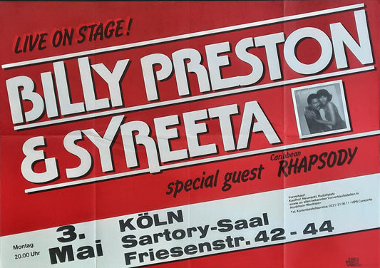 BILLY PRESTON & SYREETA Original Concert Poster 1981 Köln Germany 1
