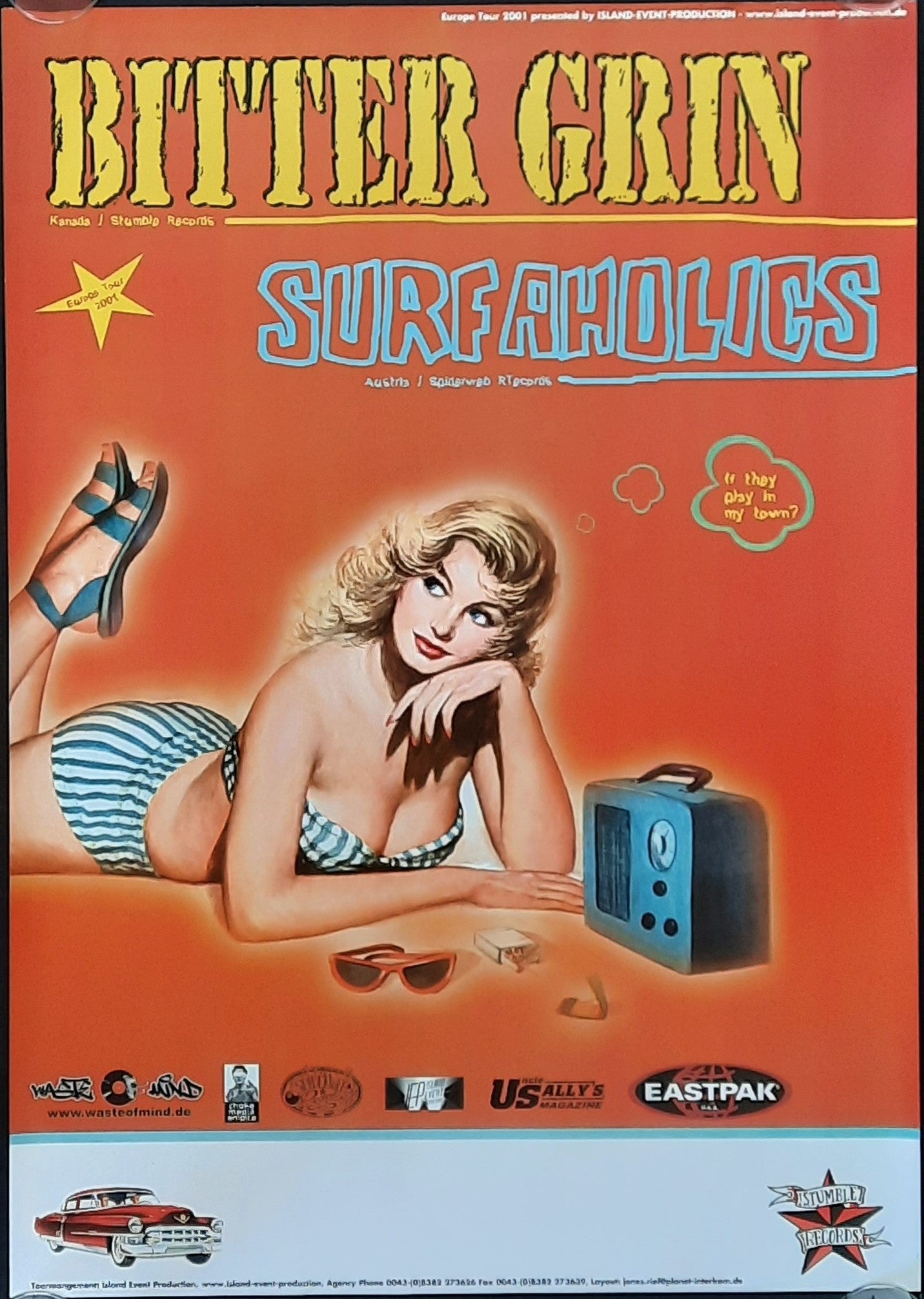 BITTER GRIN - SURFAHOLIES Original Concert Poster 2001 Austria