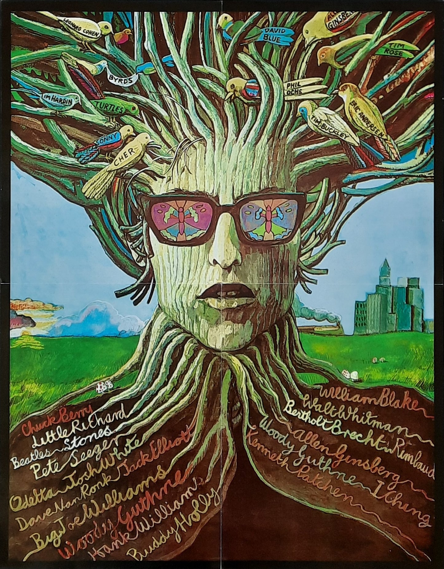 BOB DYLAN 1970s Original Promotion Poster - ROOTS by Michael Foreman 45,5x58,5