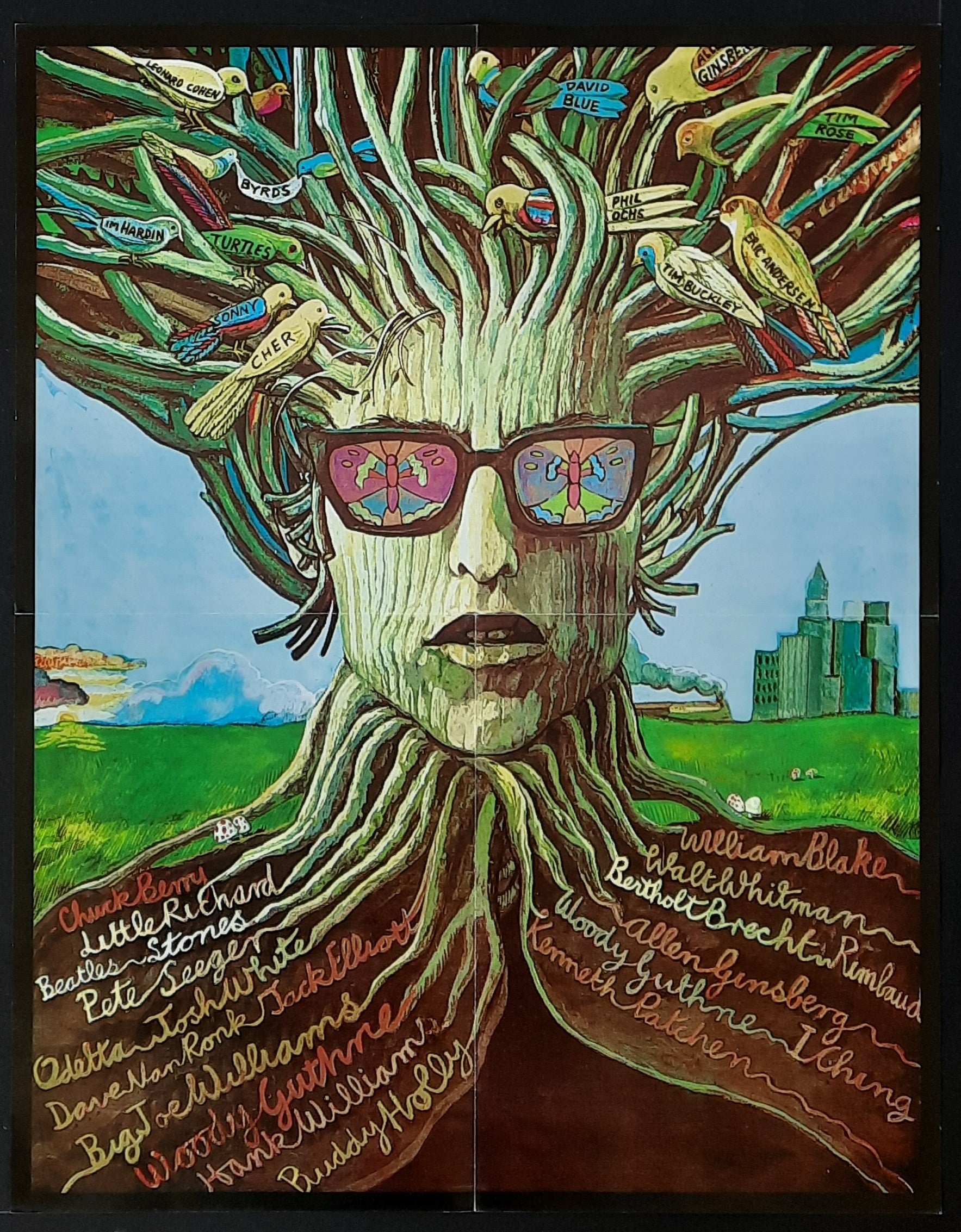 BOB DYLAN 1970s Original Promotion Poster - ROOTS by Michael Foreman 45,5x58,5