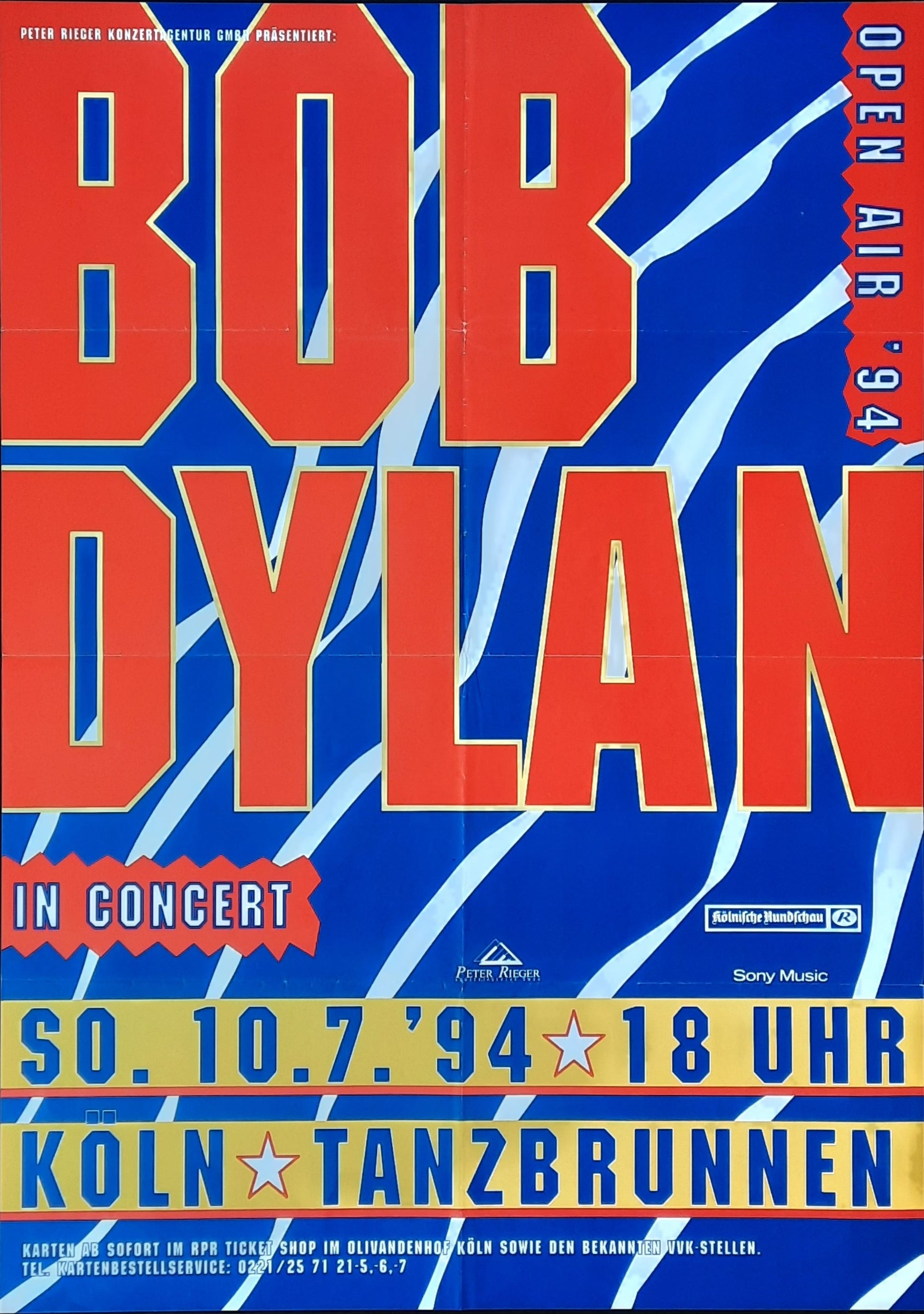 BOB DYLAN Original Concert Poster July 10, 1994 Cologne Germany 1