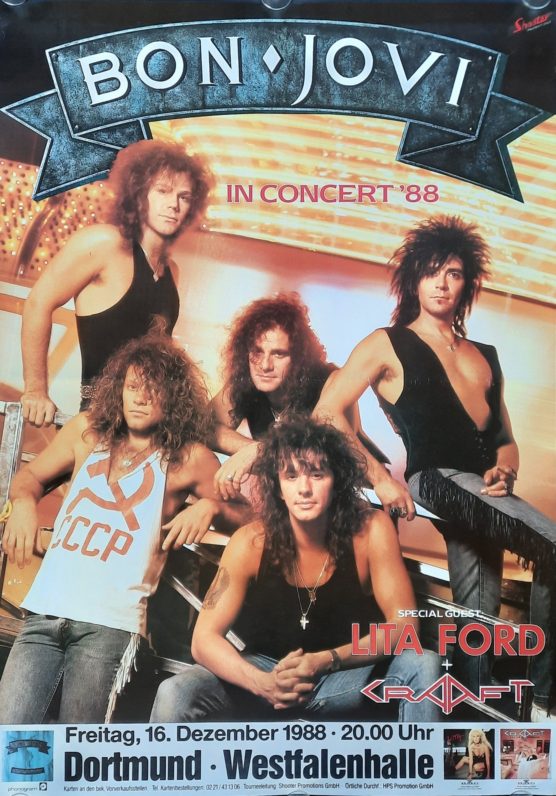 BON JOVI Original Concert Poster December 16, 1988 Dortmund Germany SUBWAY POSTER 1