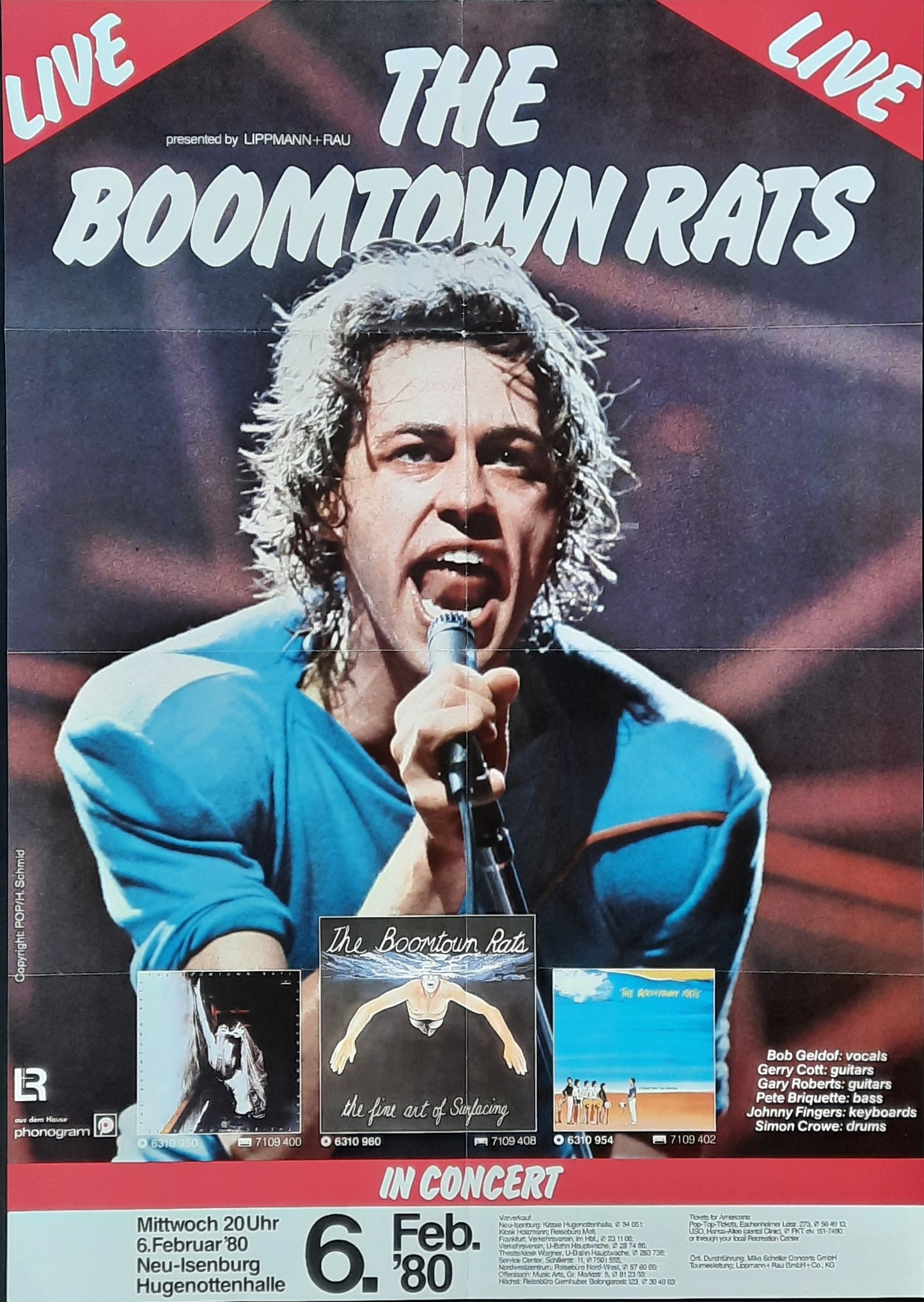 BOOMTOWN RATS Original Concert Poster February 6, 1980 Neu Isenburg Germany