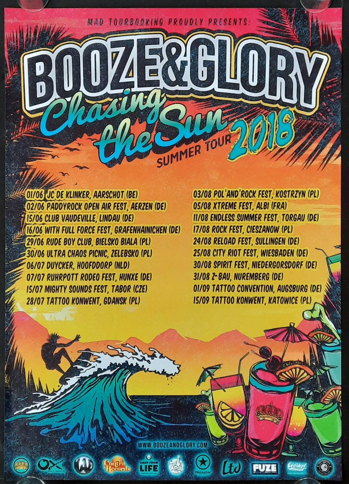 BOOZE & GLORY Original Concert Poster 2018 Chasing The Sun Summer Tour