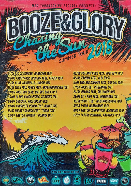 BOOZE & GLORY Original Concert Poster 2018 Chasing The Sun Summer Tour