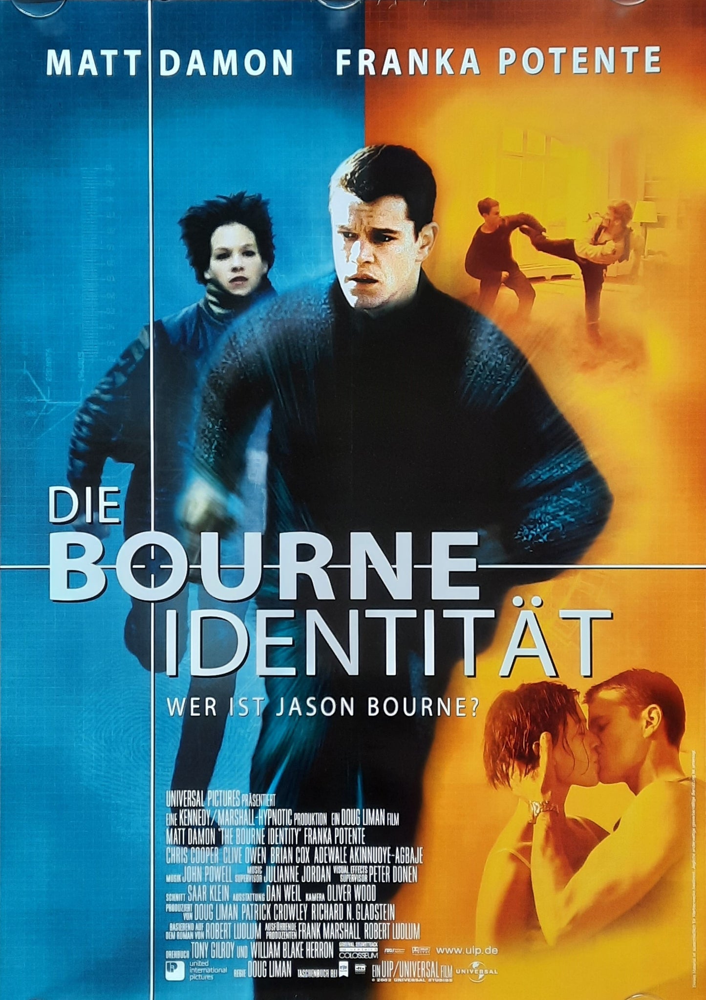 BOURNE IDENTITY Original Movie Poster 2002 Damon Potente German 1-Sheet ROLLED 1