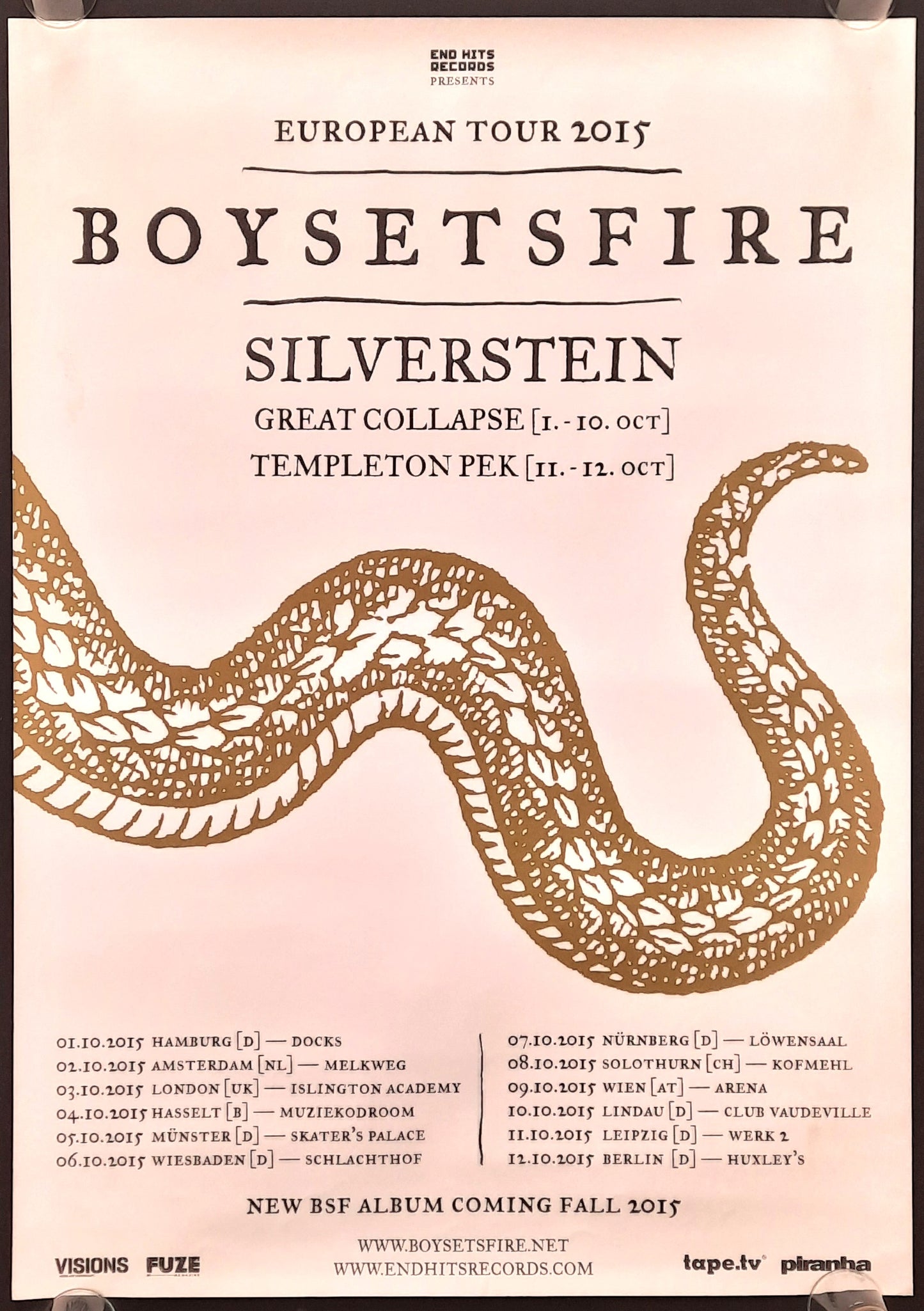 BOYSETSFIRE Original Concert Poster 2015 Germany Austria
