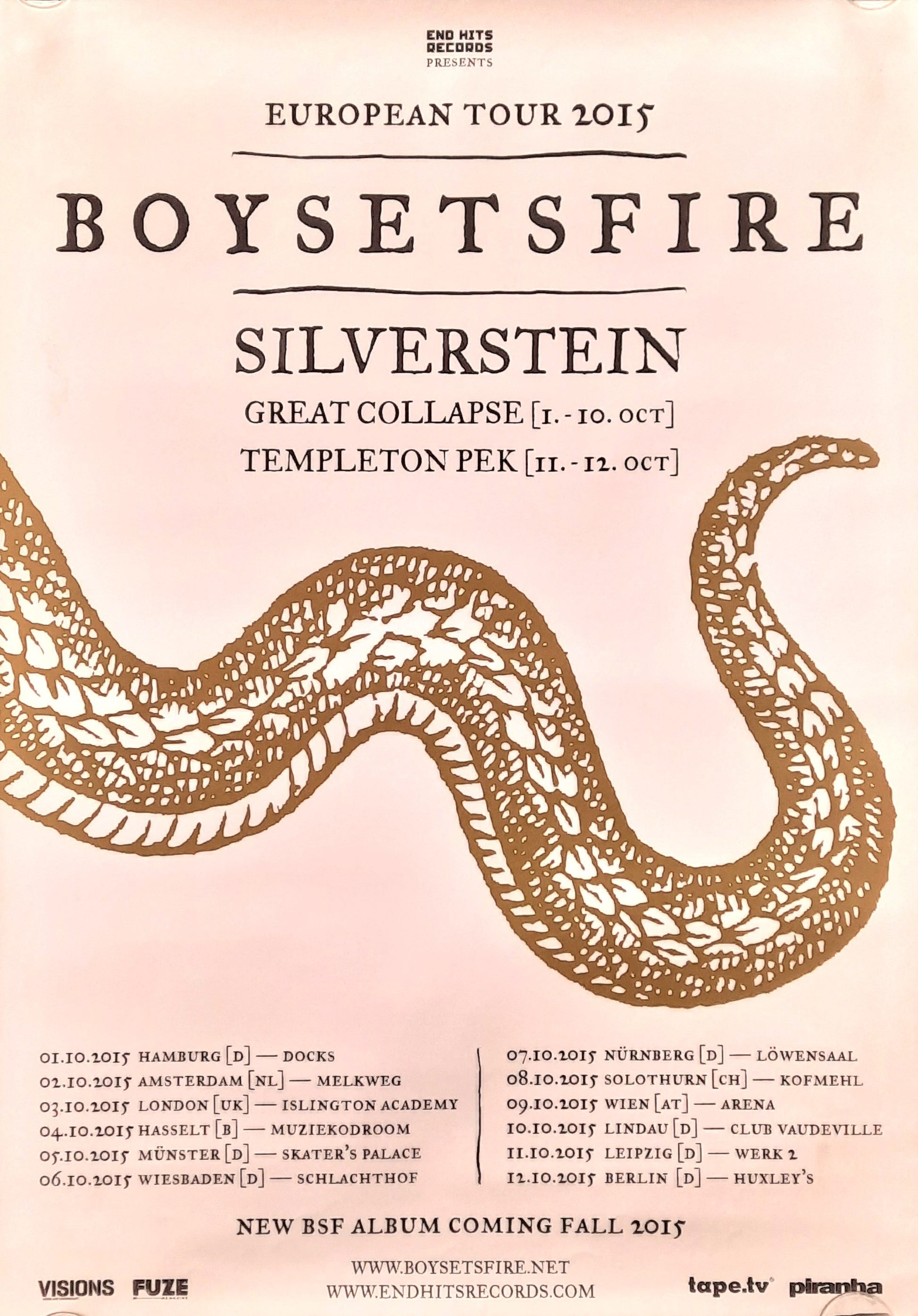 BOYSETSFIRE Original Concert Poster 2015 Germany Austria
