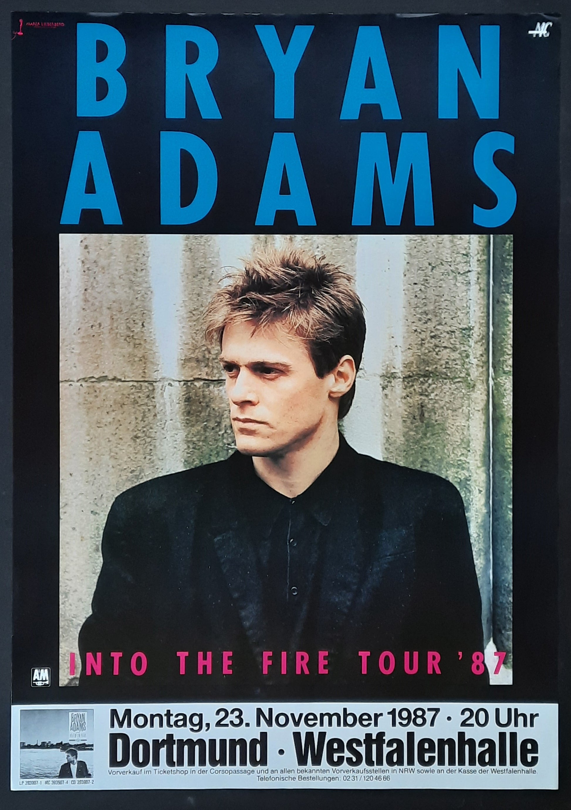 BRYAN ADAMS Original Concert Poster November 23, 1987 Dortmund Germany