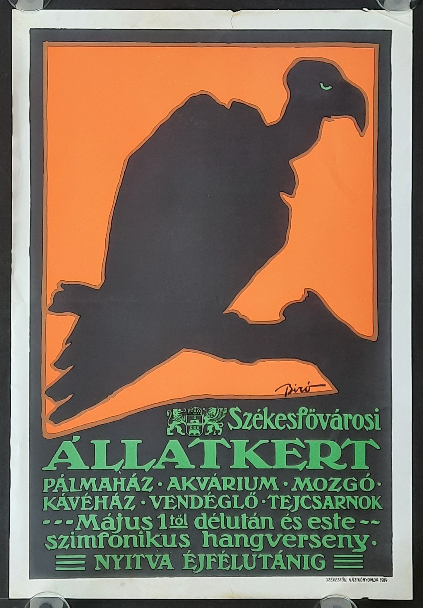 BUDAPEST CITY ZOO by Mihály Biró Re 1930 (1914)  Promotion Poster, Budapest Hungary 41x60