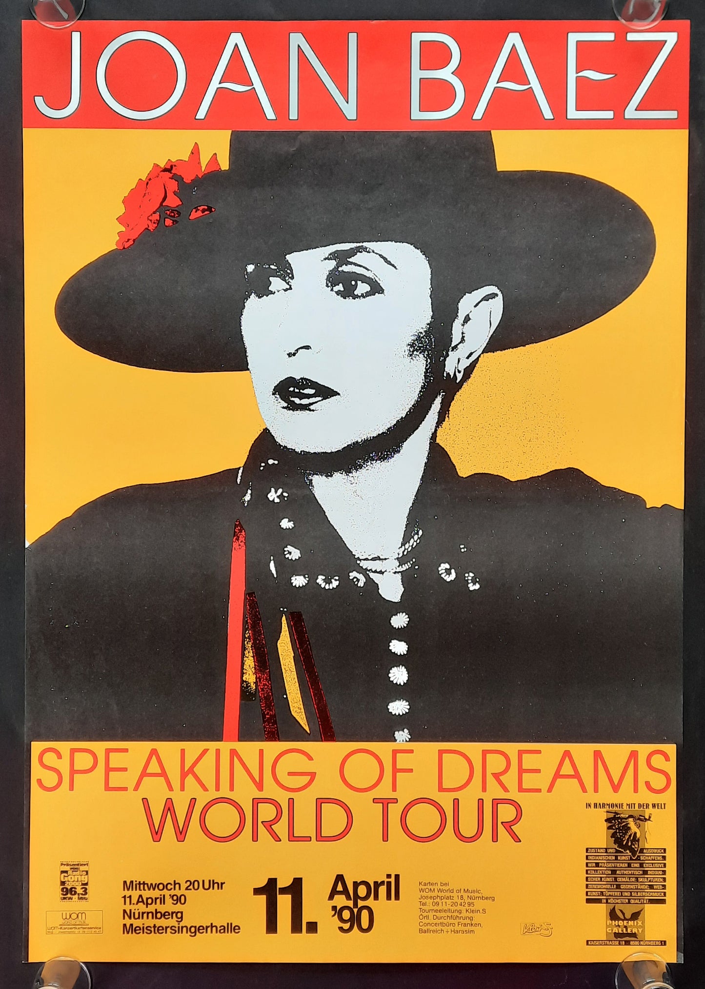 JOAN BAEZ 1990 Concert Poster April 11th Nürnberg Germany 1st print