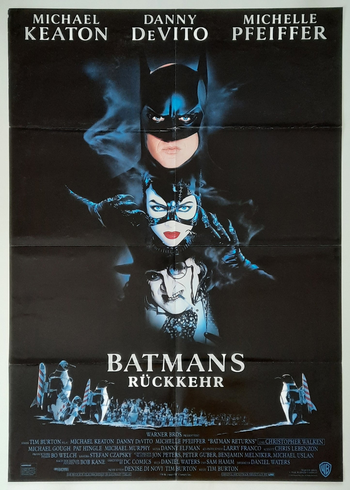 BATMAN RETURNS Original Movie Poster 1992 Keaton DeVito Pfeiffer German 1-Sheet