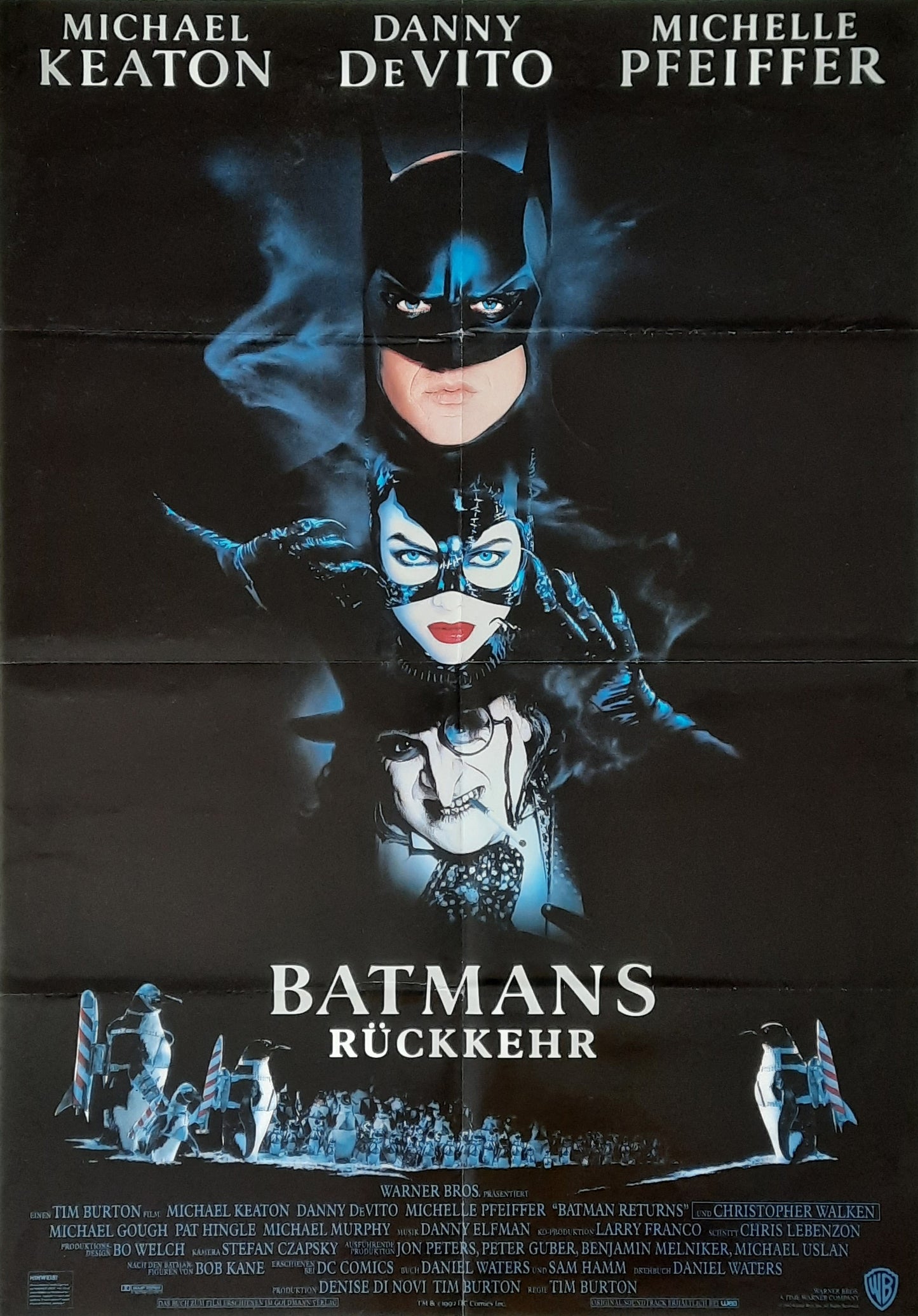 BATMAN RETURNS Original Movie Poster 1992 Keaton DeVito Pfeiffer German 1-Sheet