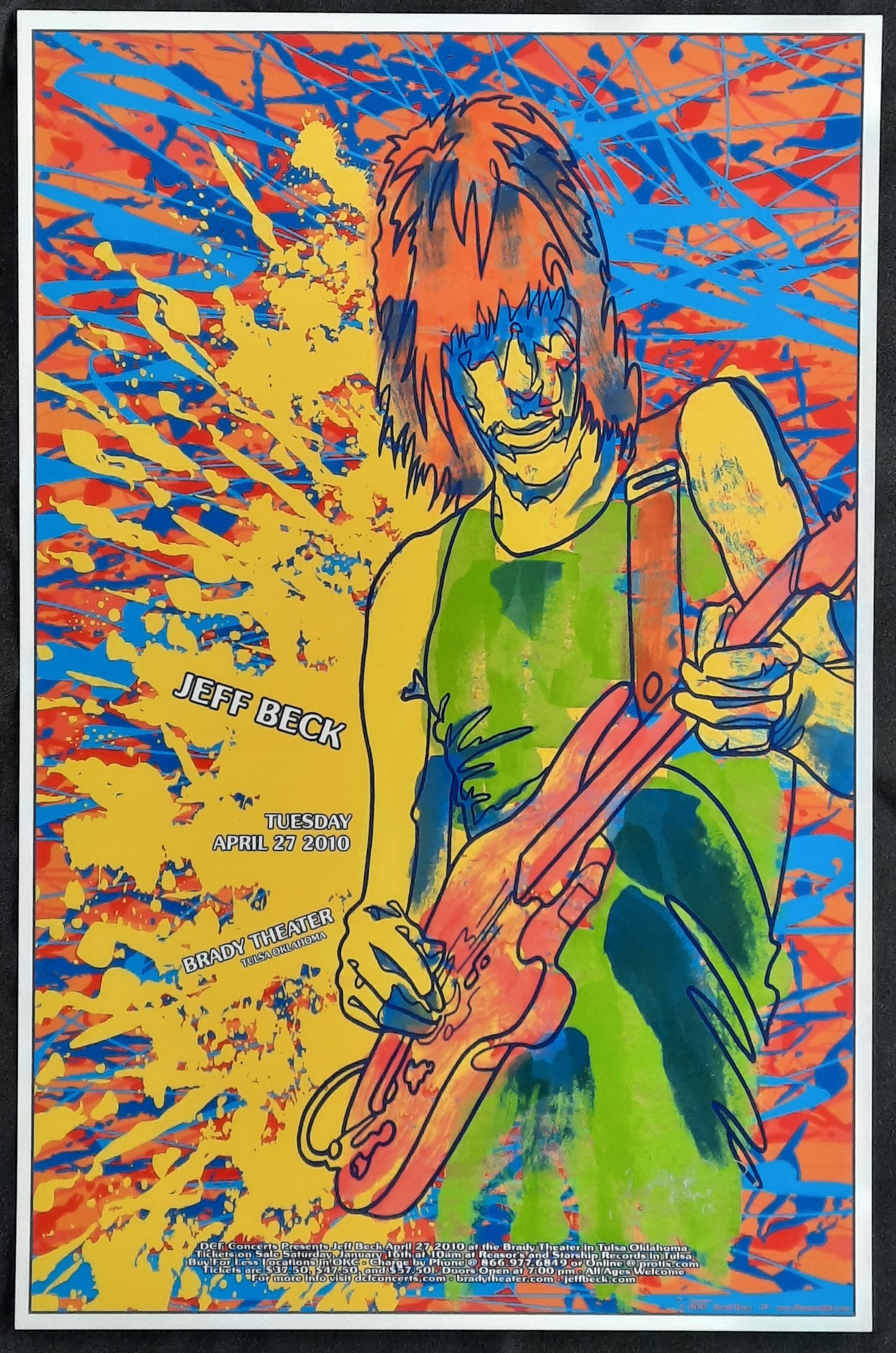 JEFF BECK 2010 Gig Poster Tulsa, OK Apr 21st, by David Dean, signed