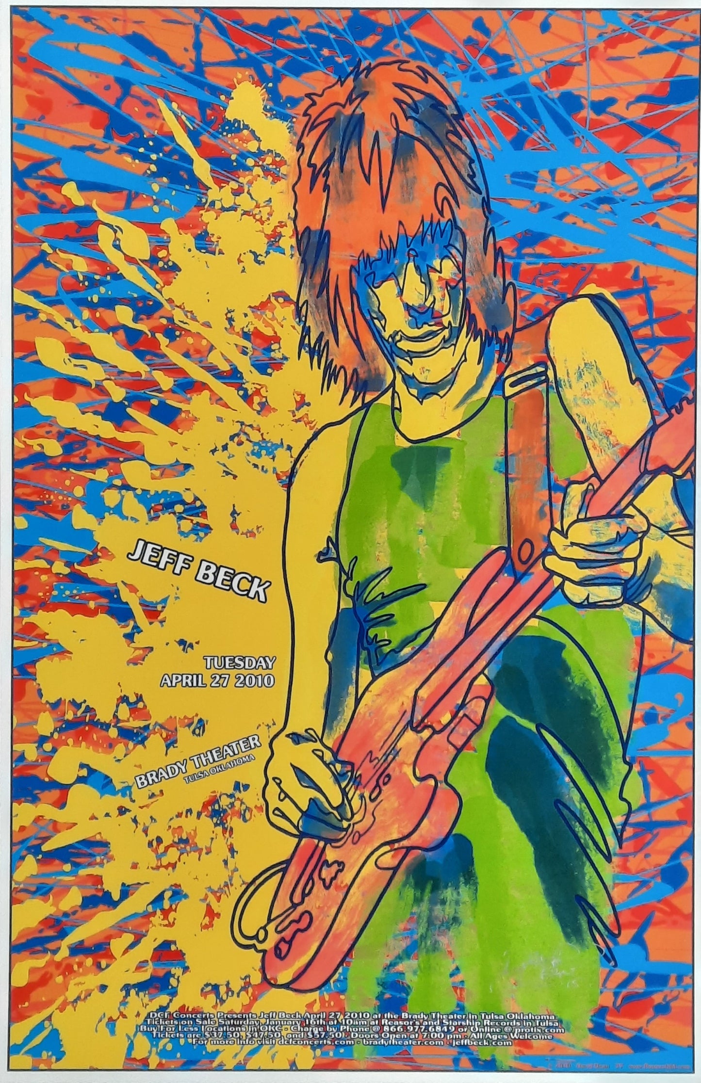 JEFF BECK 2010 Gig Poster Tulsa, OK Apr 21st, by David Dean, signed