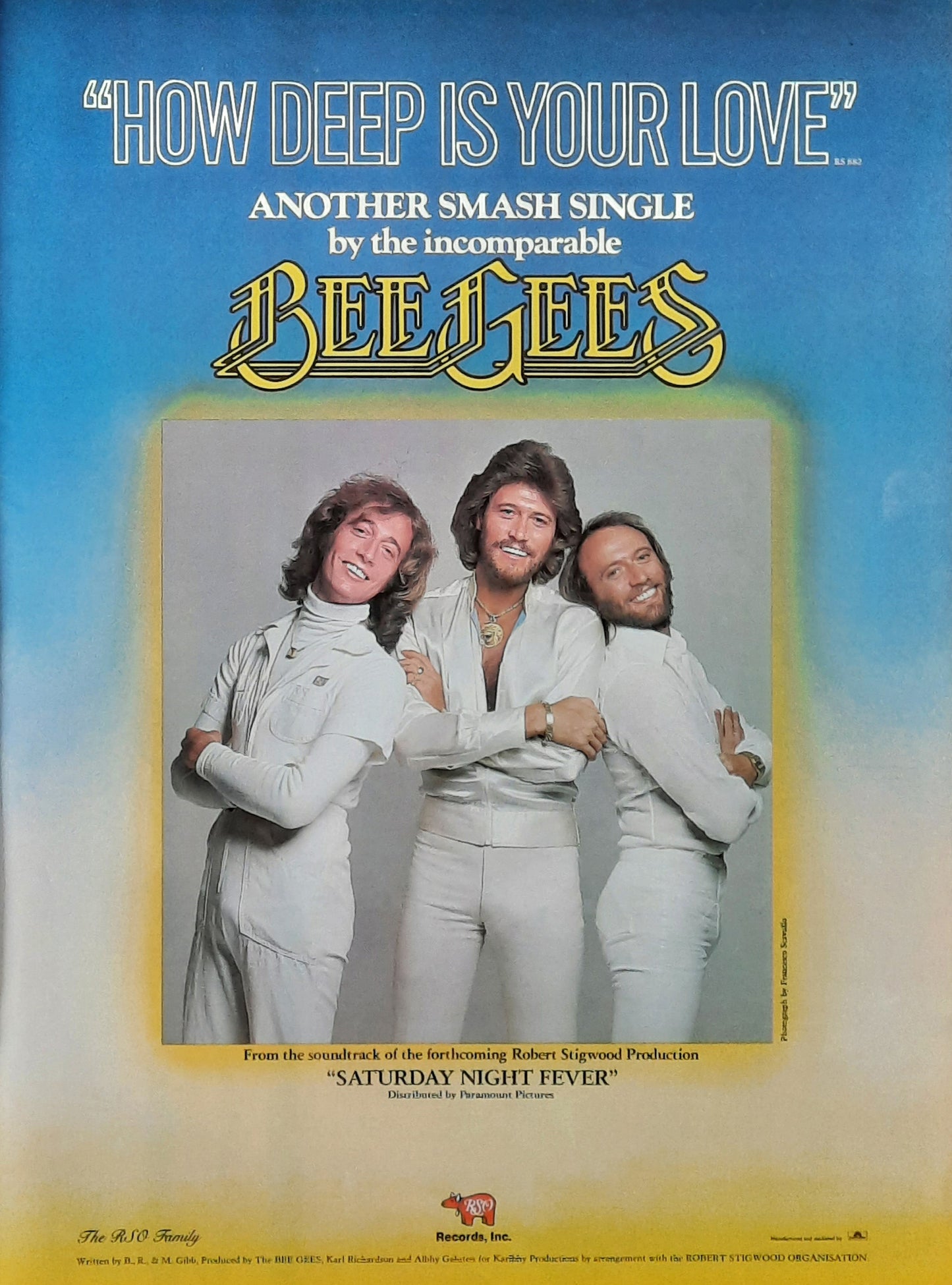 BEE GEES Original Poster/Press Ad - 1977 Single "How Deep Is Your Love"