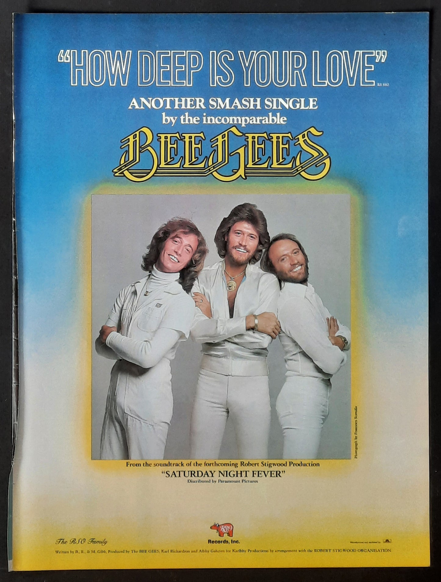 BEE GEES Original Poster/Press Ad - 1977 Single "How Deep Is Your Love"
