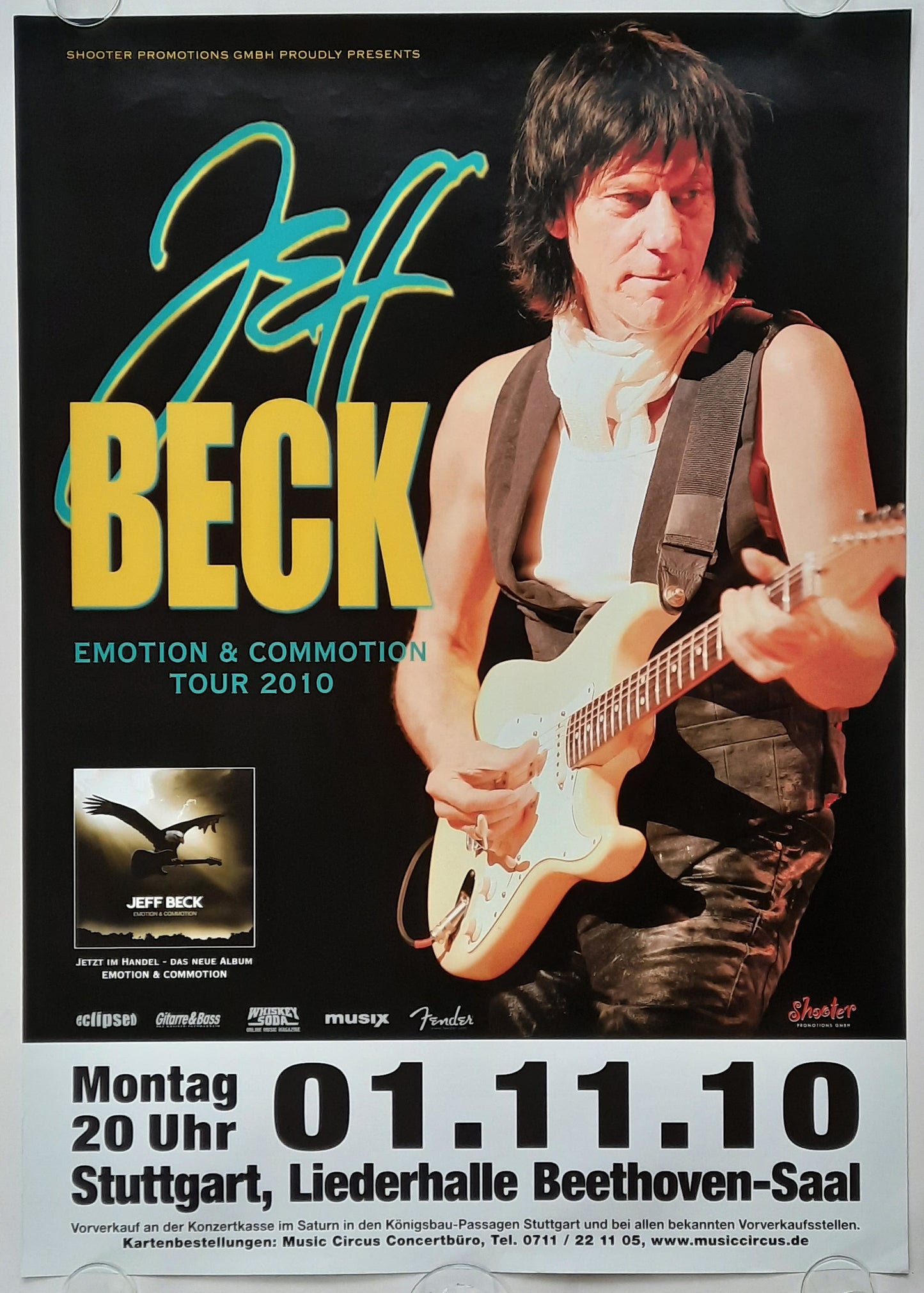 JEFF BECK 2010 Concert Poster Germany Stuttgart Nov 1st, 1st print!