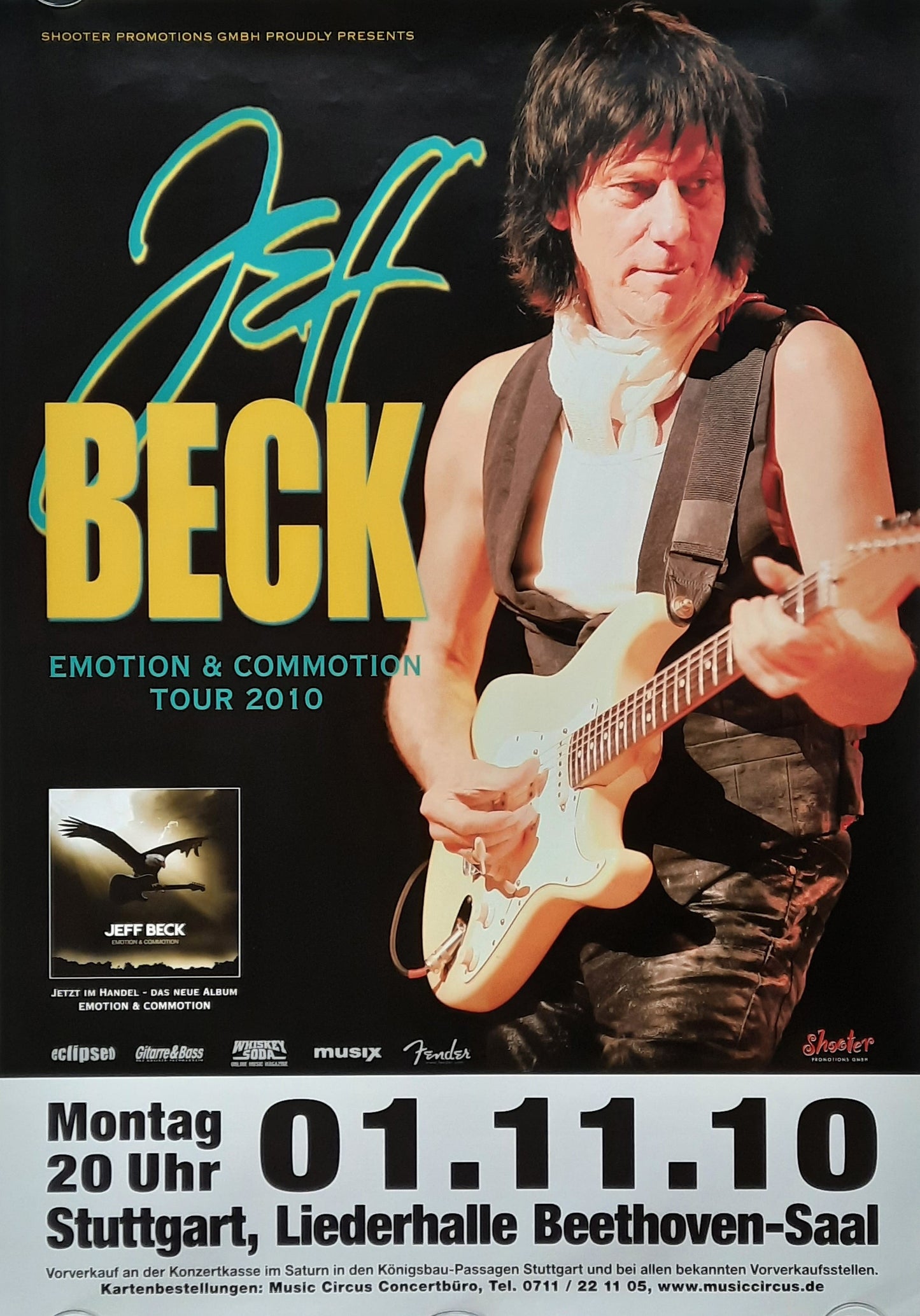 JEFF BECK 2010 Concert Poster Germany Stuttgart Nov 1st, 1st print!