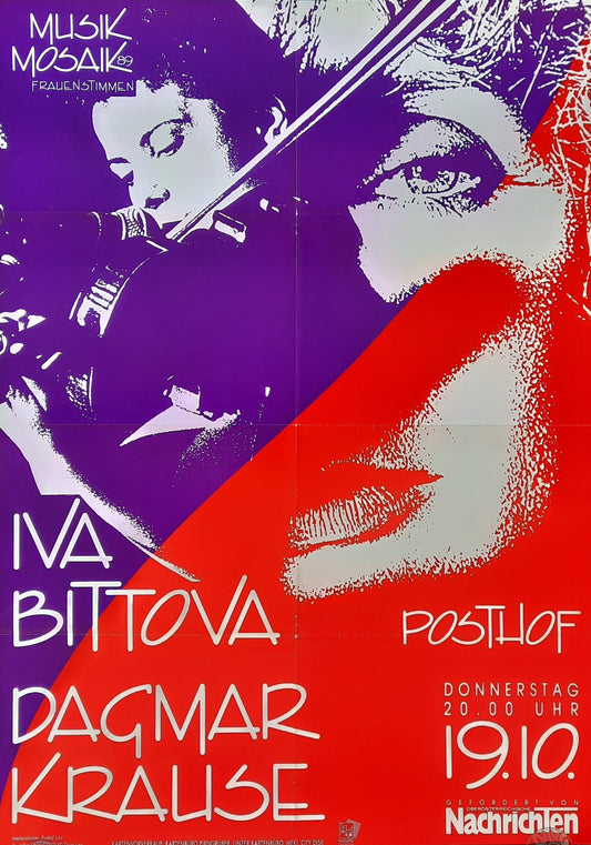 IVA BITTOVA D. KRAUSE 1990 Concert Poster Oct 19th Linz Austria 1st print