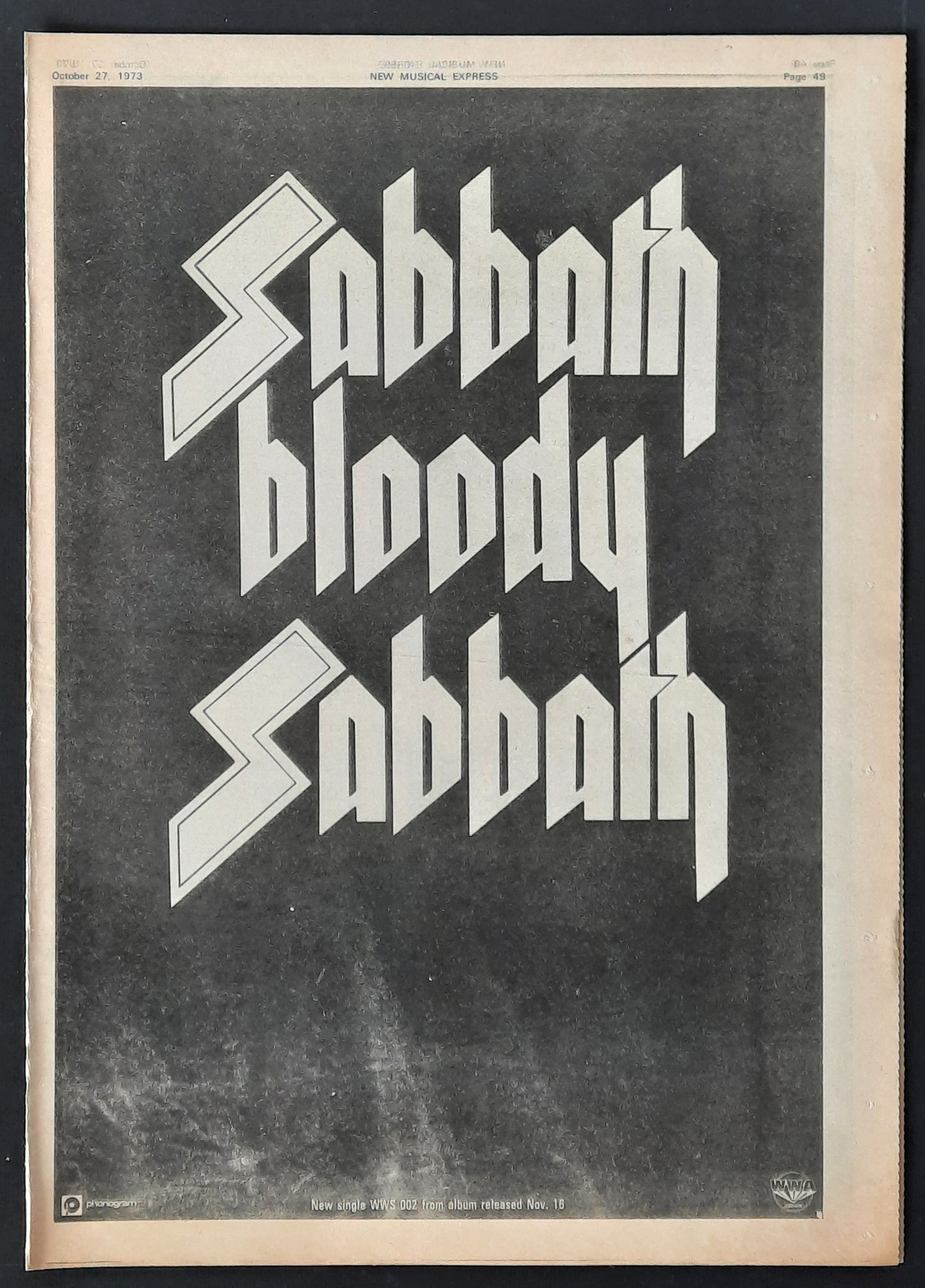 BLACK SABBATH 1973 Poster/Press Ad Single "Sabbath bloody Sabbath"