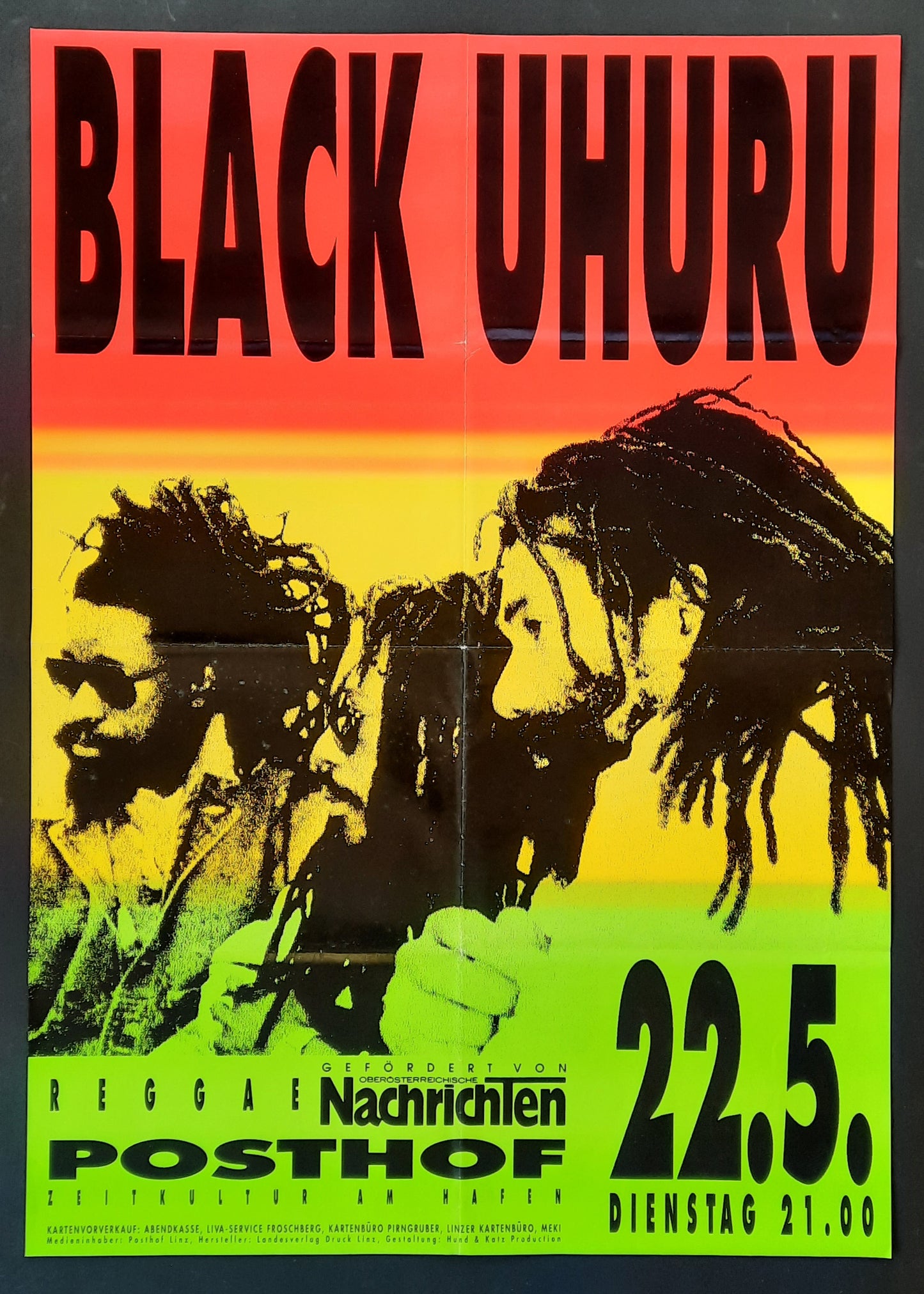 BLACK UHURU 1990 Concert Poster May 22th Linz Austria 1st print