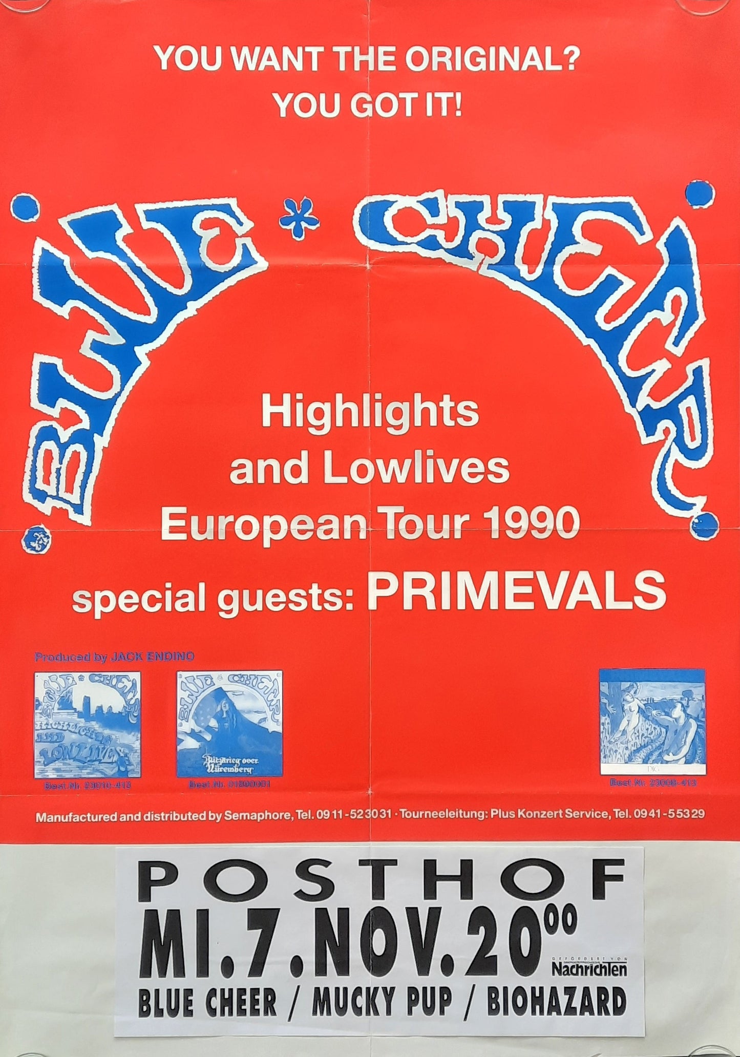 BLUE CHEER 1990 Original Concert Poster November 7, 1990 Linz Austria
