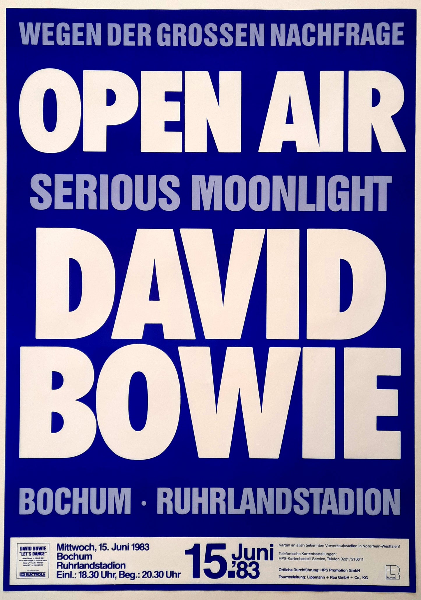 DAVID BOWIE 1983 Concert Poster Jun 15th Bochum Germany 1st print 22 x 33