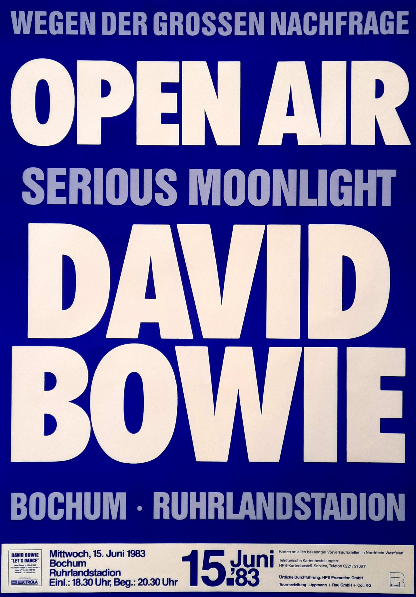 DAVID BOWIE 1983 Concert Poster Jun 15th Bochum Germany 1st print 22 x 33