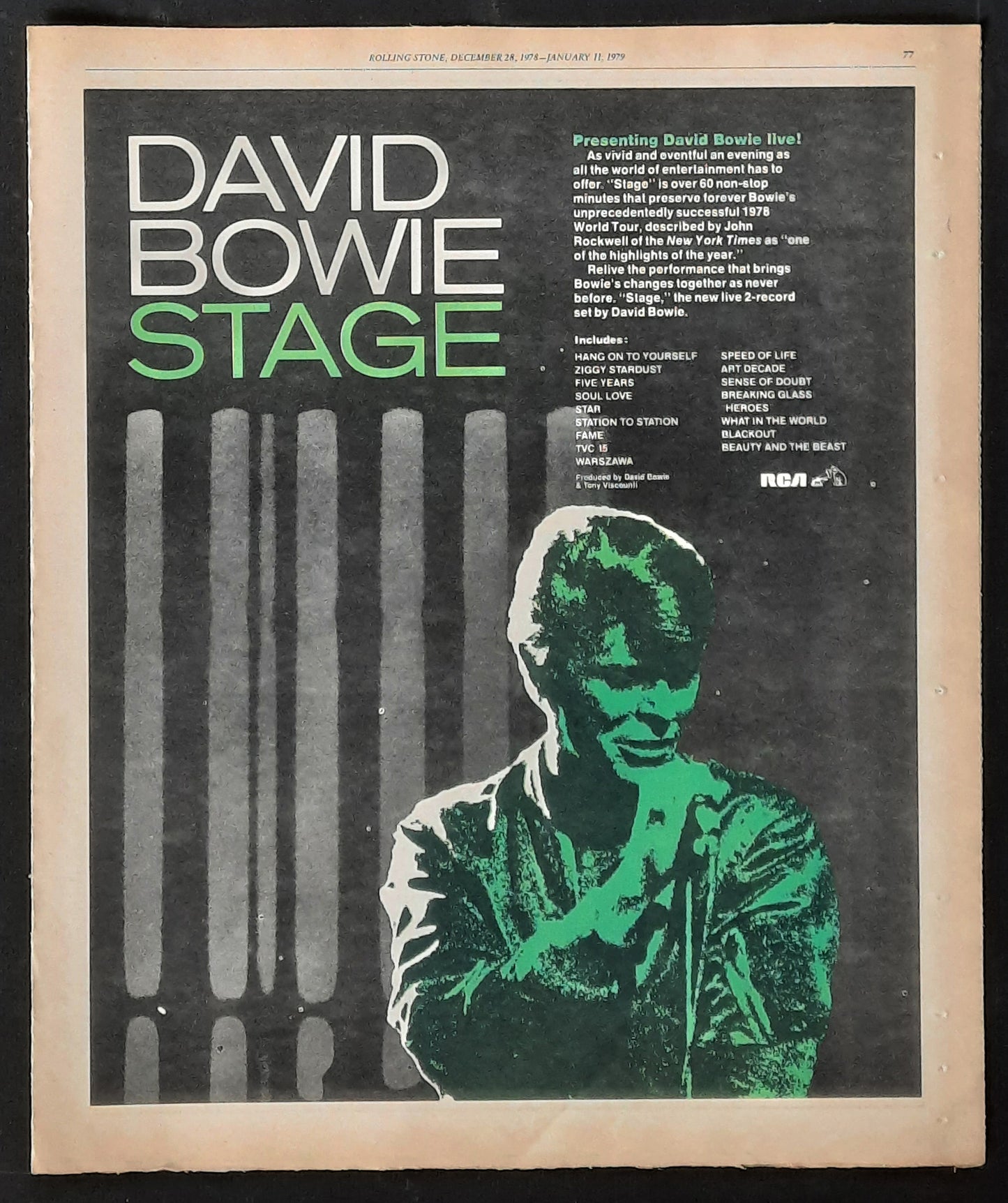 DAVID BOWIE 1978 Promotion Poster/Press Ad "Stage" Album