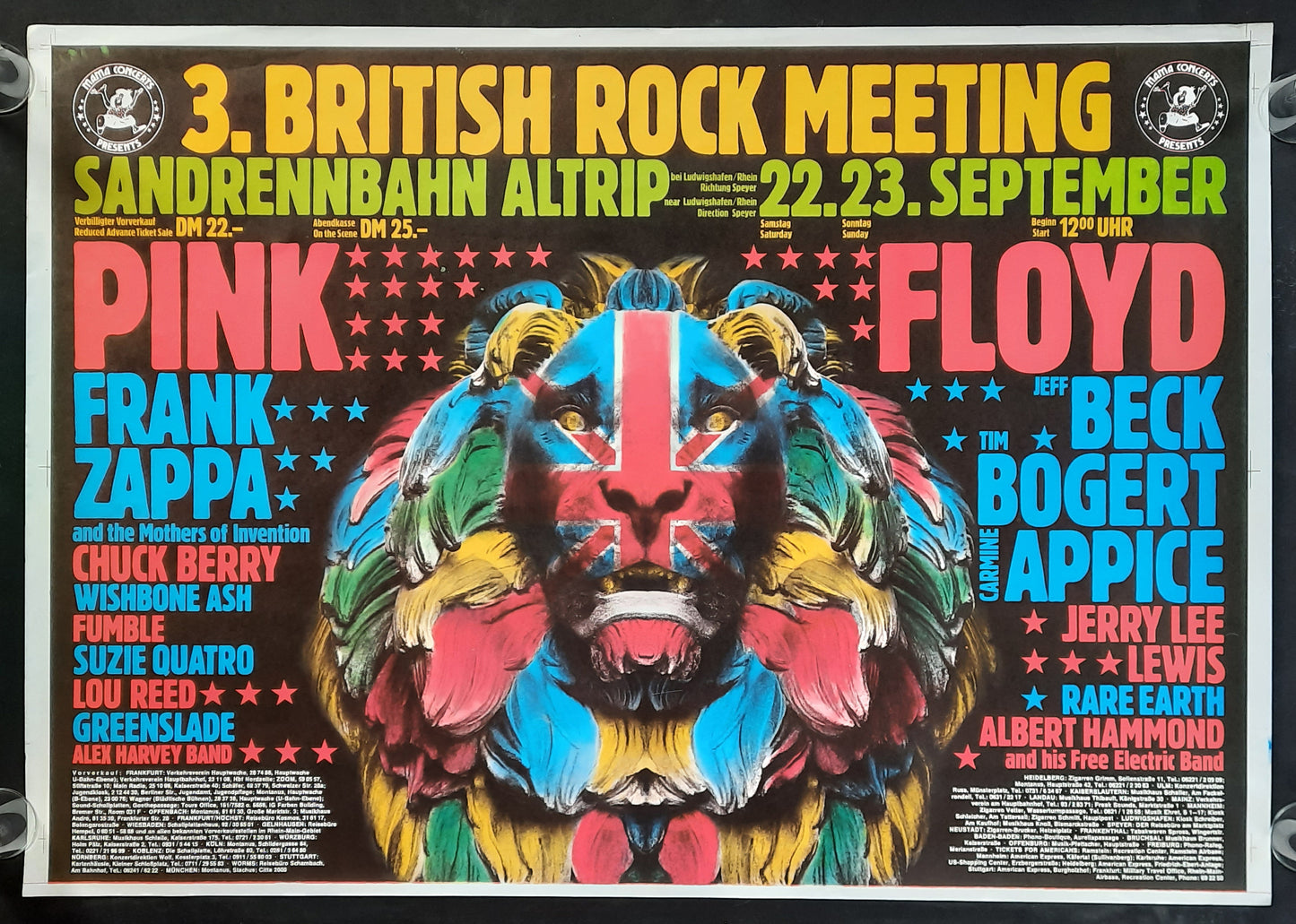 PINK FLOYD FRANK ZAPPA 3. British Rock Meeting 1973 Poster RED/BLUE VERSION