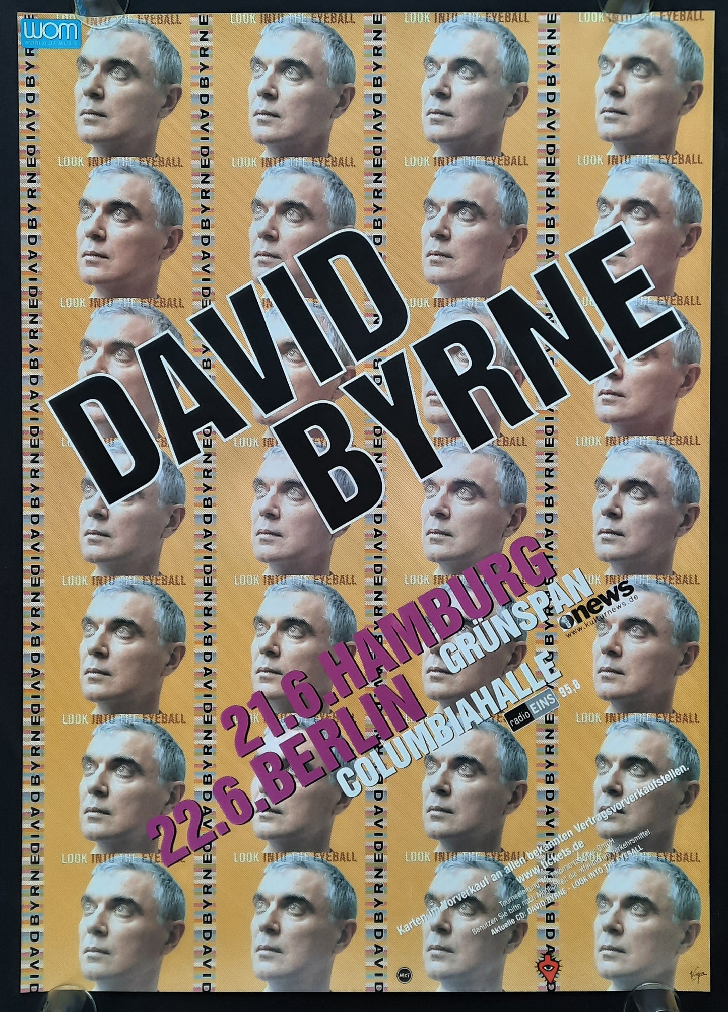 DAVID BYRNE 2001 Concert Poster Germany Hamburg Berlin Jun 21/22 1st Print