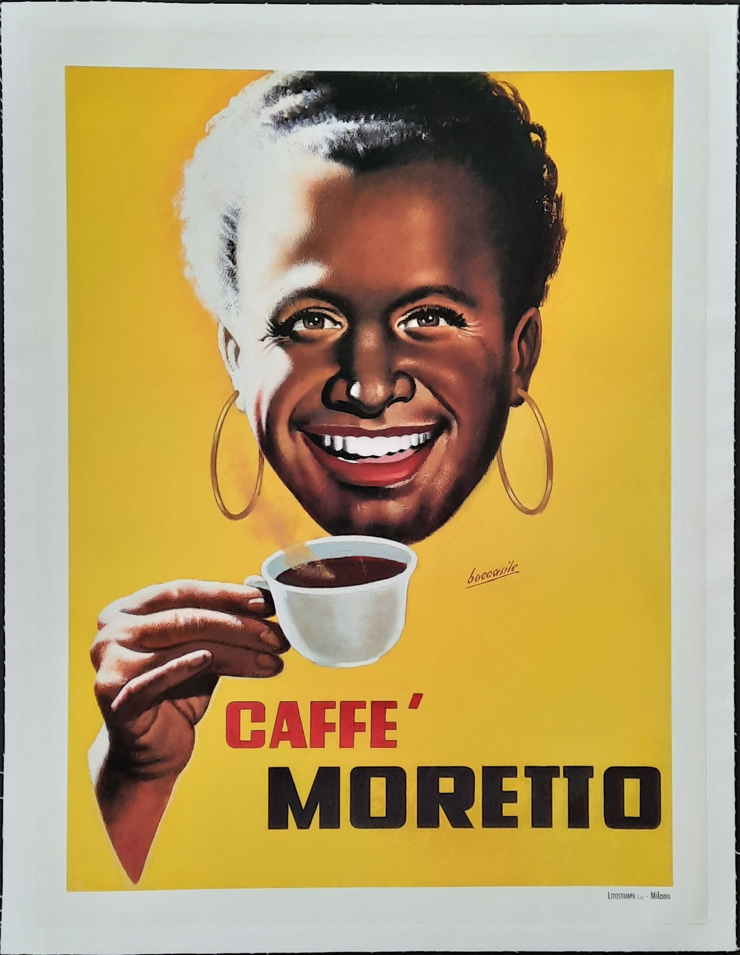 CAFFÉ MORETTO Original Advertising Poster by Gino Boccasile, Italy 1950. Linen backed!