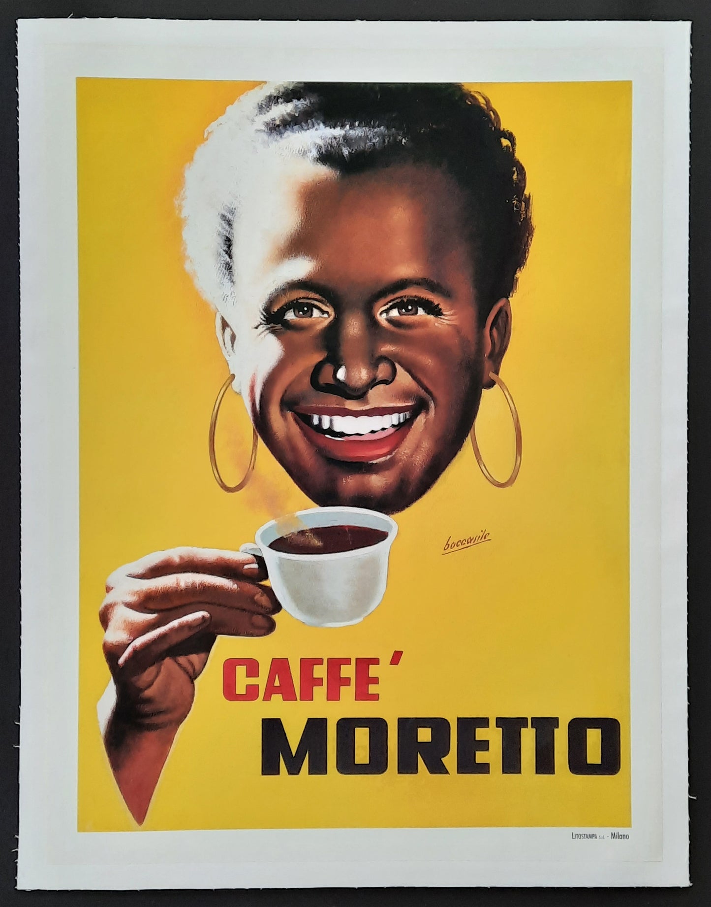 CAFFÉ MORETTO Original Advertising Poster by Gino Boccasile, Italy 1950. Linen backed! 1