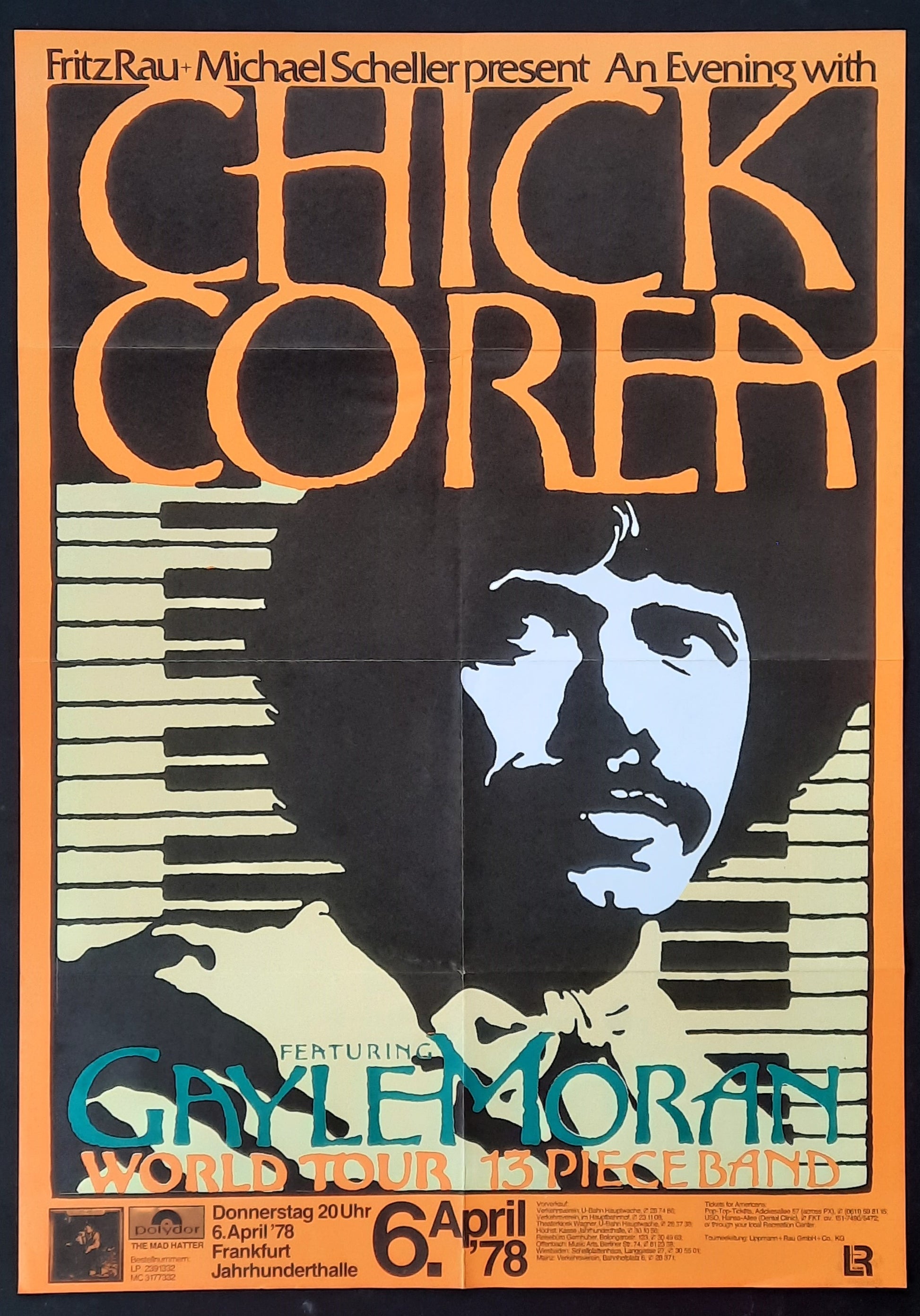 CHICK COREA Original Concert Poster April 6, 1978 Frankfurt Germany 1
