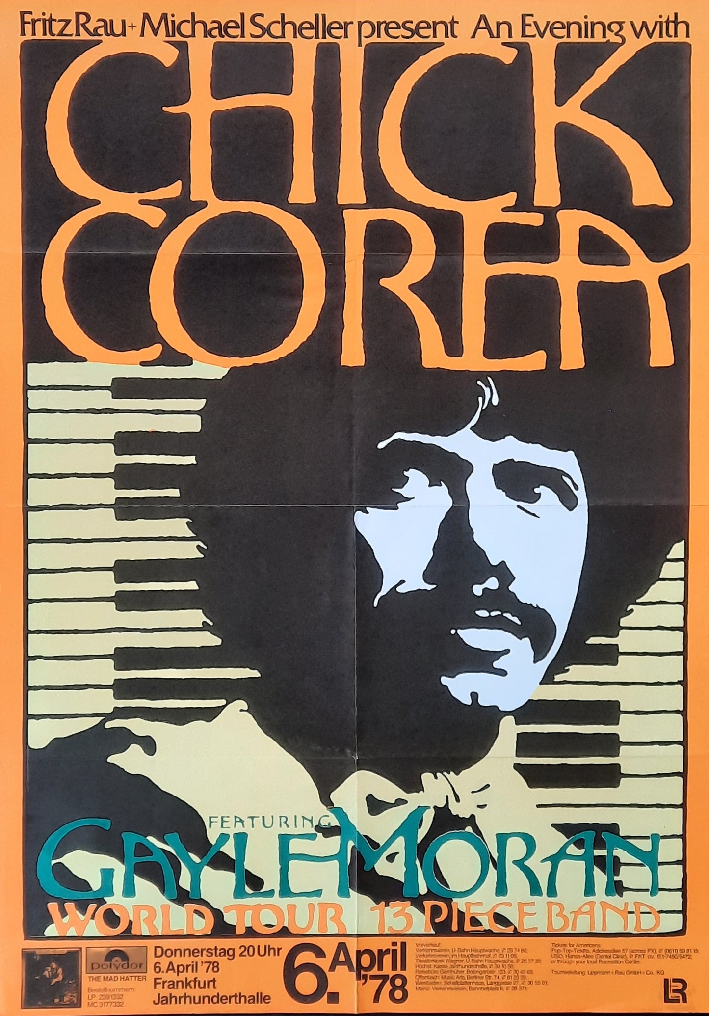 CHICK COREA Original Concert Poster April 6, 1978 Frankfurt Germany 1