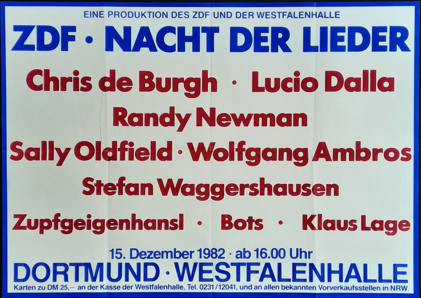 CHRIS DE BURGH - LUCIO DALLA RANDY NEWMAN Original Concert Poster