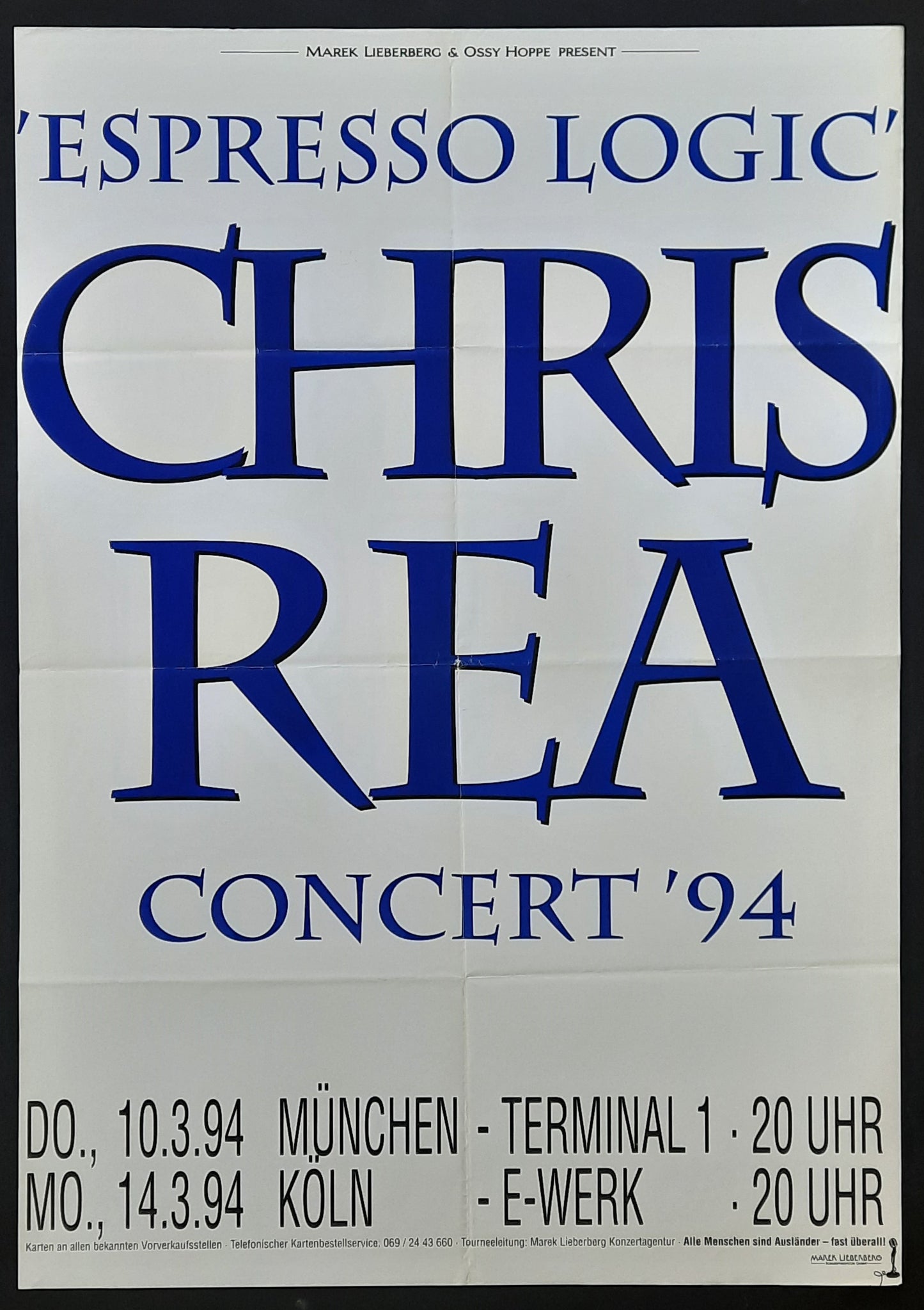 CHRIS REA Original Concert Poster March 3, 1994 Munich Germany
