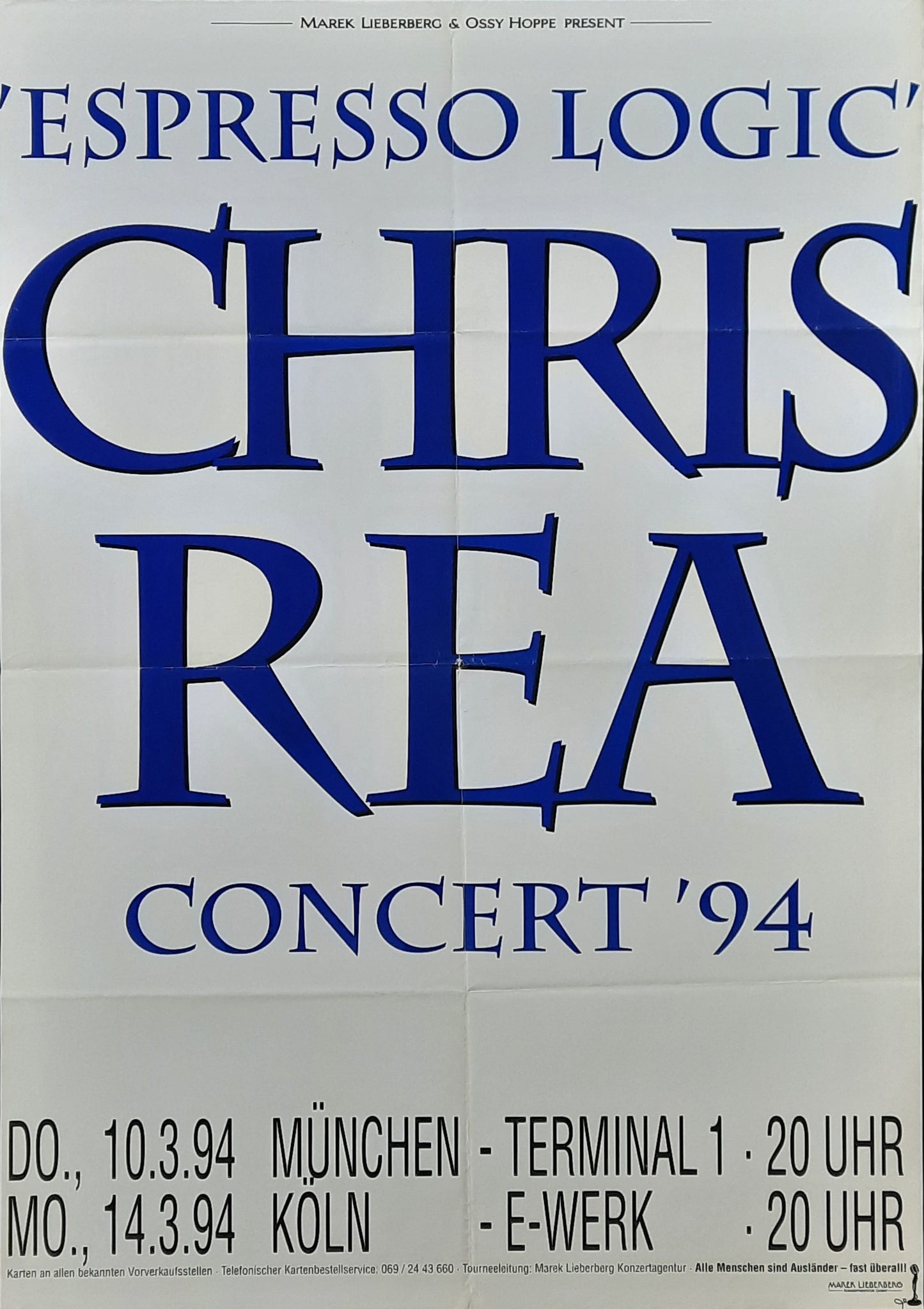 CHRIS REA Original Concert Poster March 3, 1994 Munich Germany 1