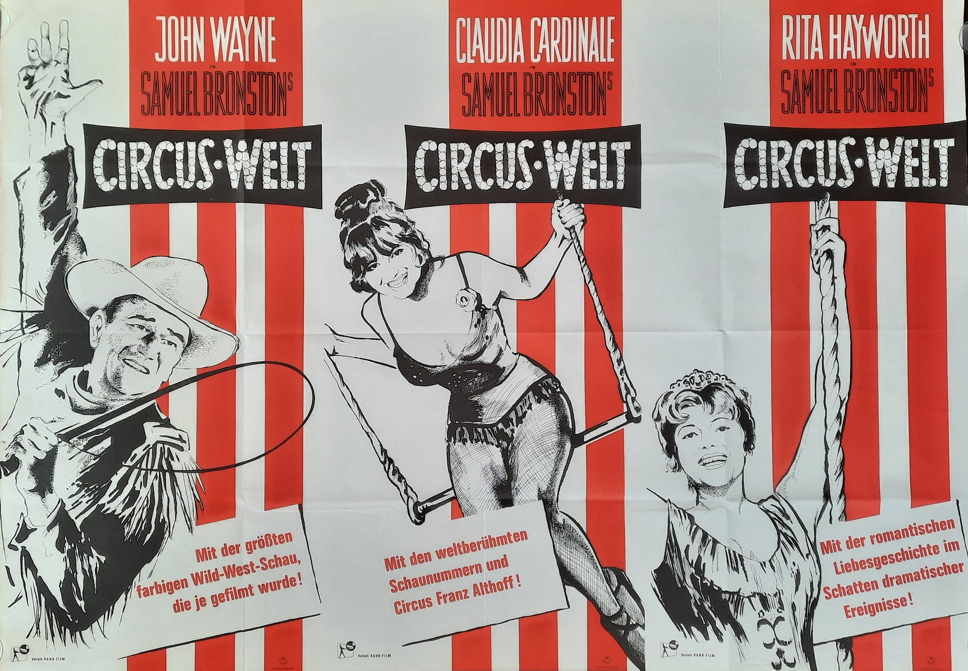 CIRCUS WORLD 1964 John Wayne Claudia Cardinale Rita Hayworth German 2-Sheet Movie Poster SUBWAY POSTER